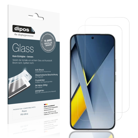 Klare Displayschutzfolie von dipos passend für Poco F8 Ultra, 9H kratzfest und blasenfrei montiert