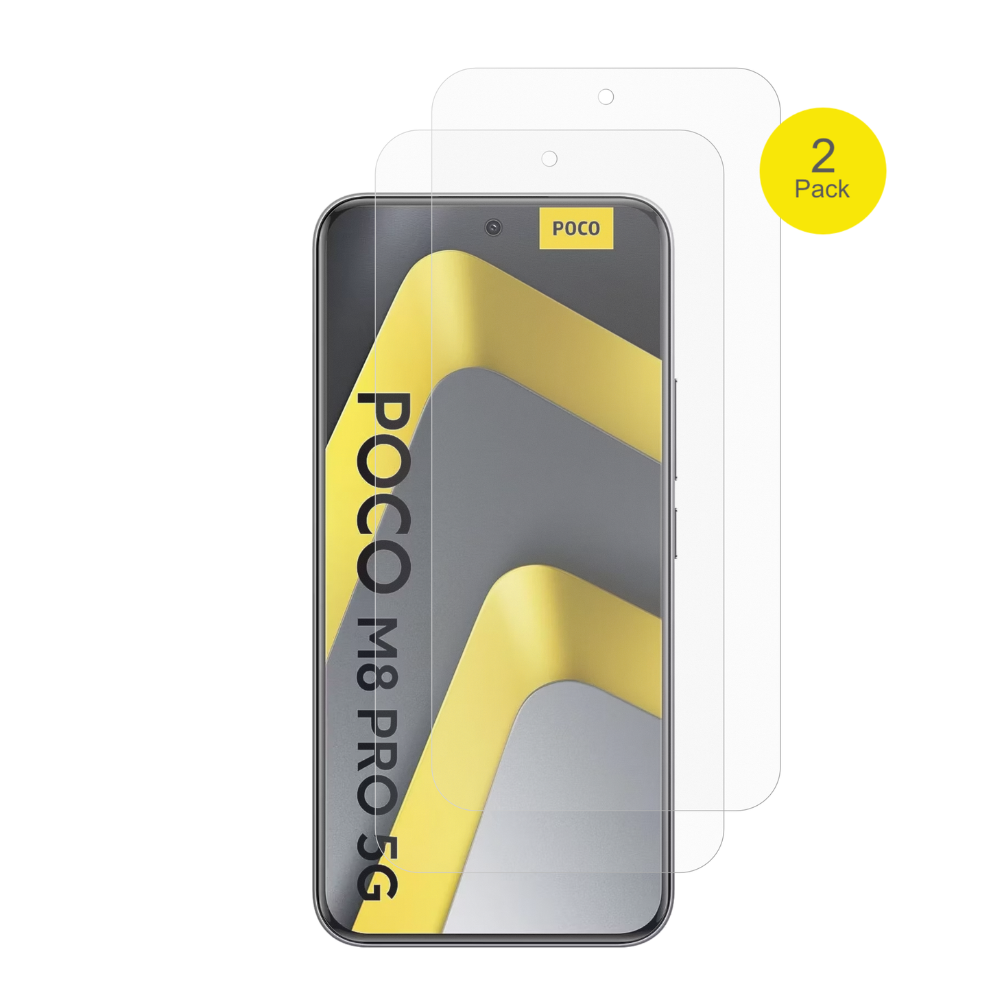 POCOM8 Pro mit aufgebrachter dipos Flex Schutzfolie, glasklare Darstellung ohne Einschränkungen