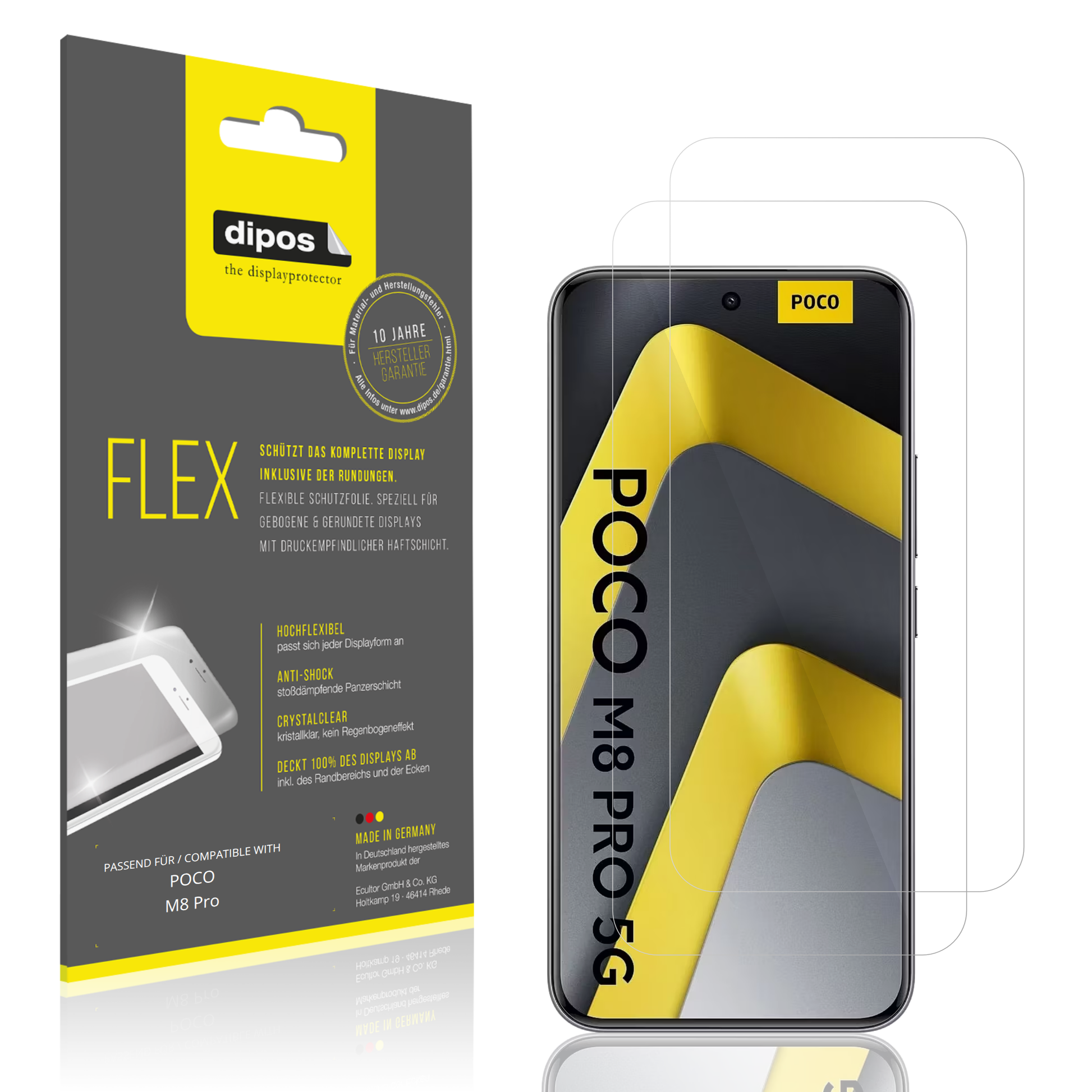Klare Displayschutzfolie von dipos passend für POCO M8 Pro, 100% Displayabdeckung und blasenfreie Montage