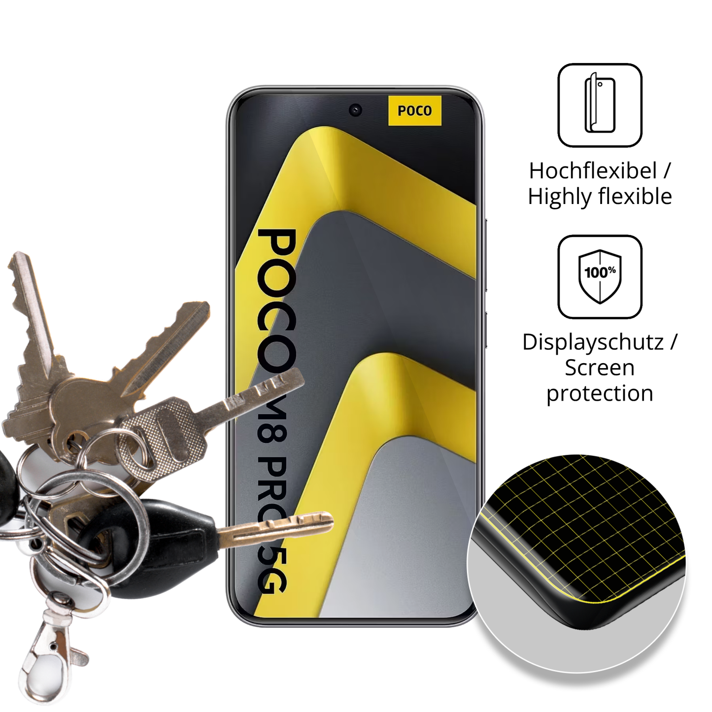 dipos Displayschutz für POCO M8 Pro, transparente Oberfläche, geringe Dicke und perfekte Passform