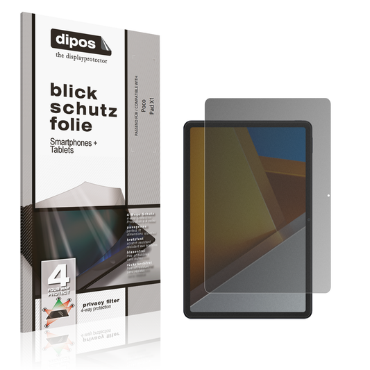 Blickschutzfolie von dipos passend für Poco Pad X1, präziser Zuschnitt und blasenfrei montiert