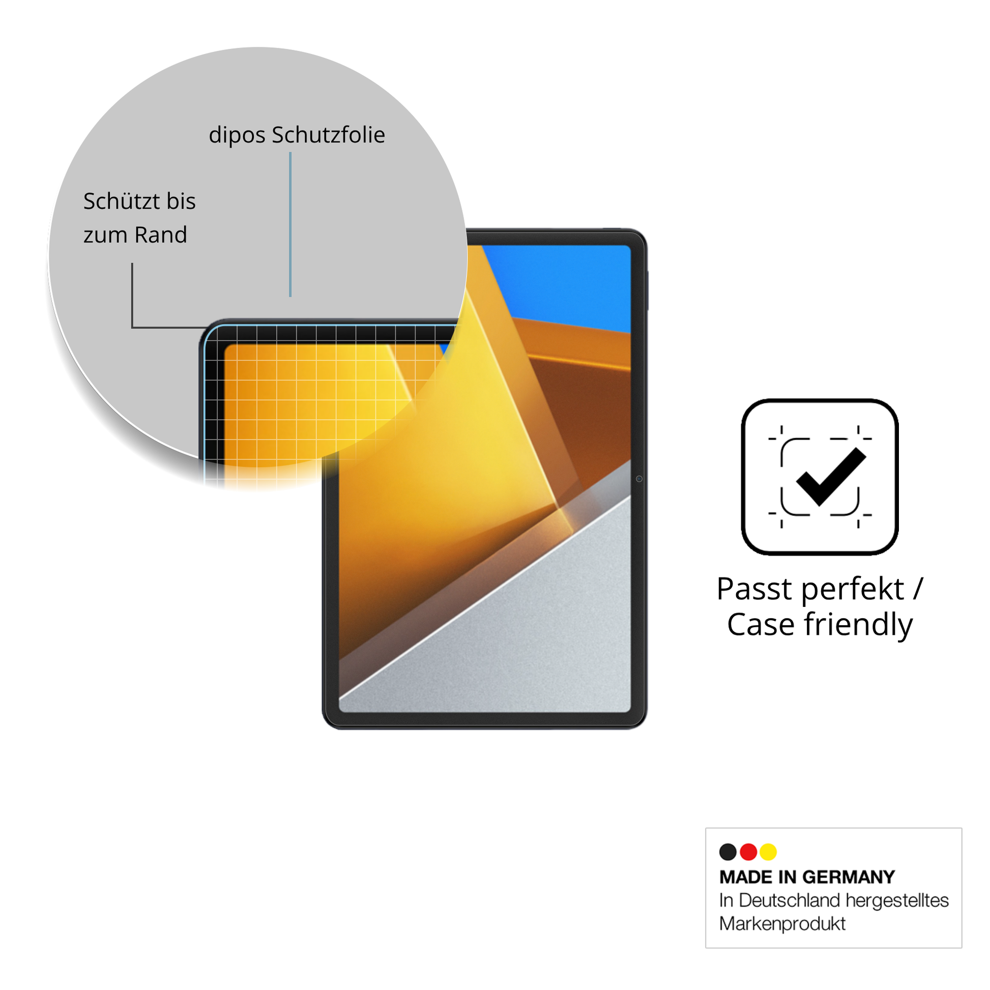Schutzglasfolie mit optimaler Passform, zur Verwendung mit Hüllen geeignet