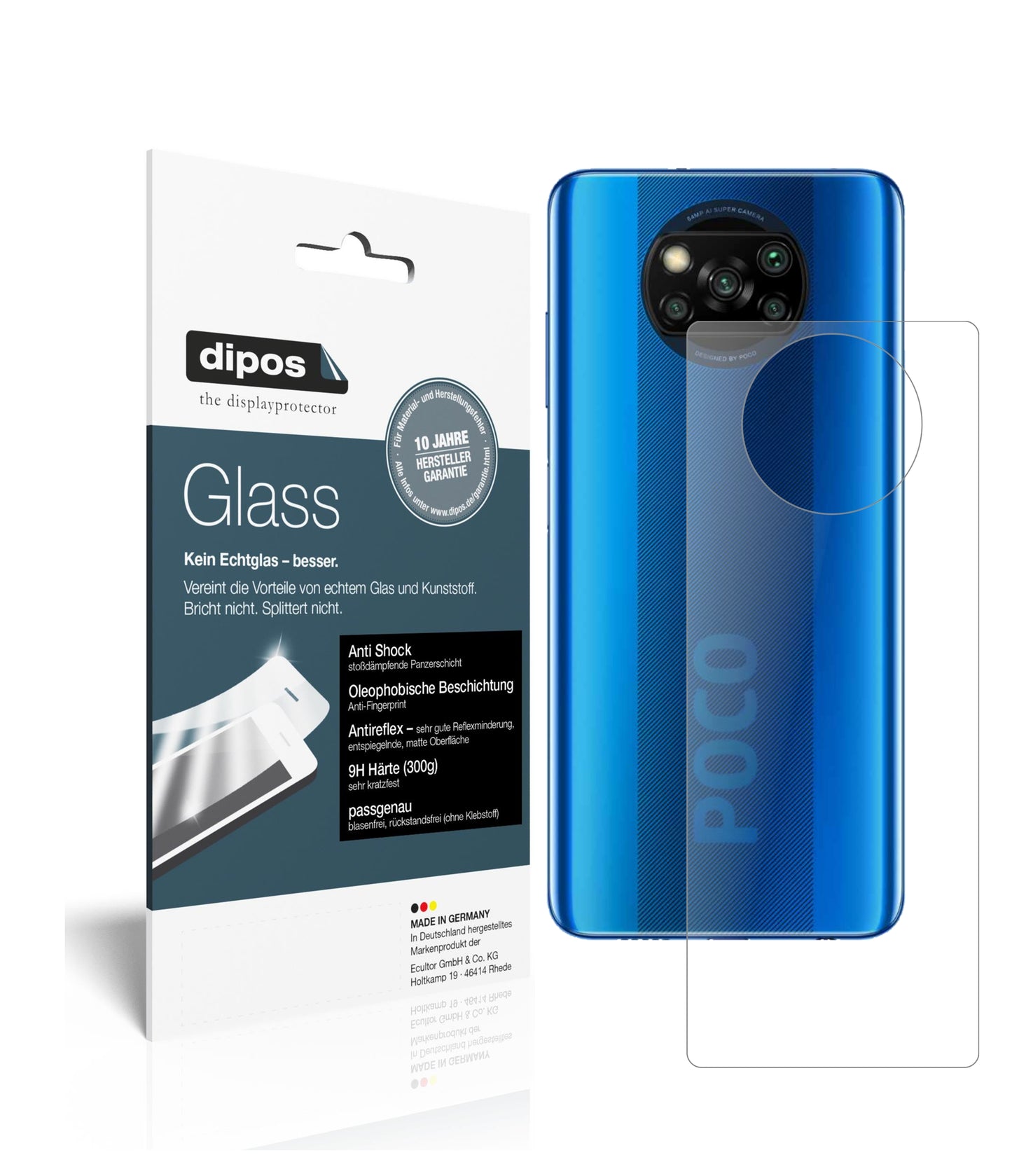 Mattes Panzerglas: Schutz vor Brüchen, Fingerabdrücken und Bildschirmblendung für Poco-X3 NFC Rückseite