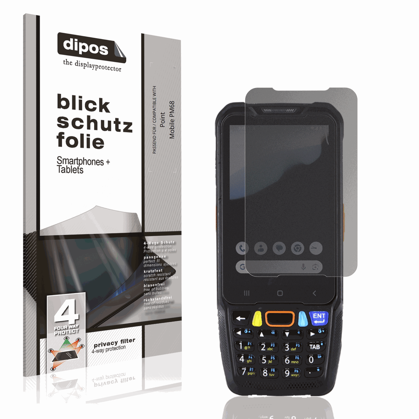 Blickschutzfolie von dipos passend für pointmobile pm68, präziser Zuschnitt und blasenfrei montiert