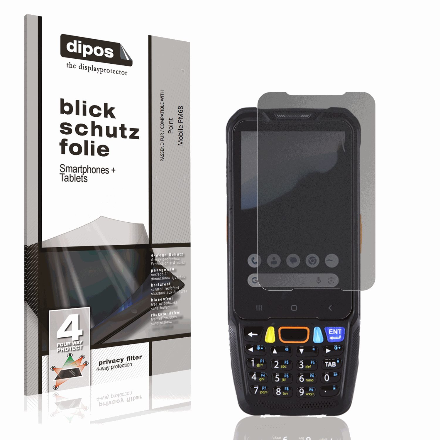 Blickschutzfolie von dipos passend für pointmobile pm68, präziser Zuschnitt und blasenfrei montiert