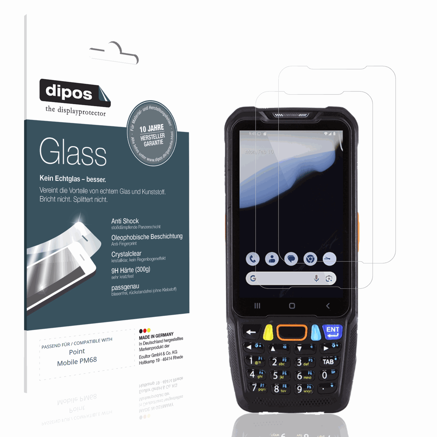 Klare Displayschutzfolie von dipos passend für pointmobile pm68, 9H kratzfest und blasenfrei montiert