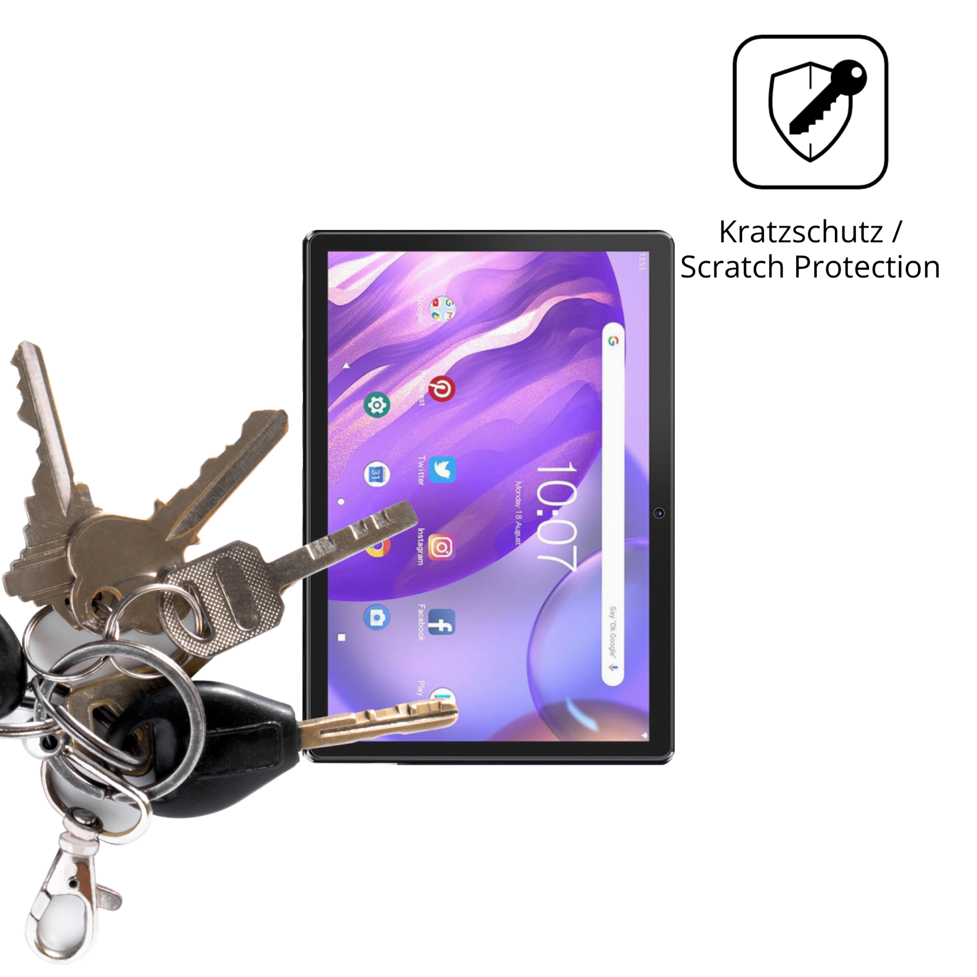 Schutz gegen Kratzer auf dem pritomm10 tab 10 plus Glas durch Schlüssel oder Ähnliches