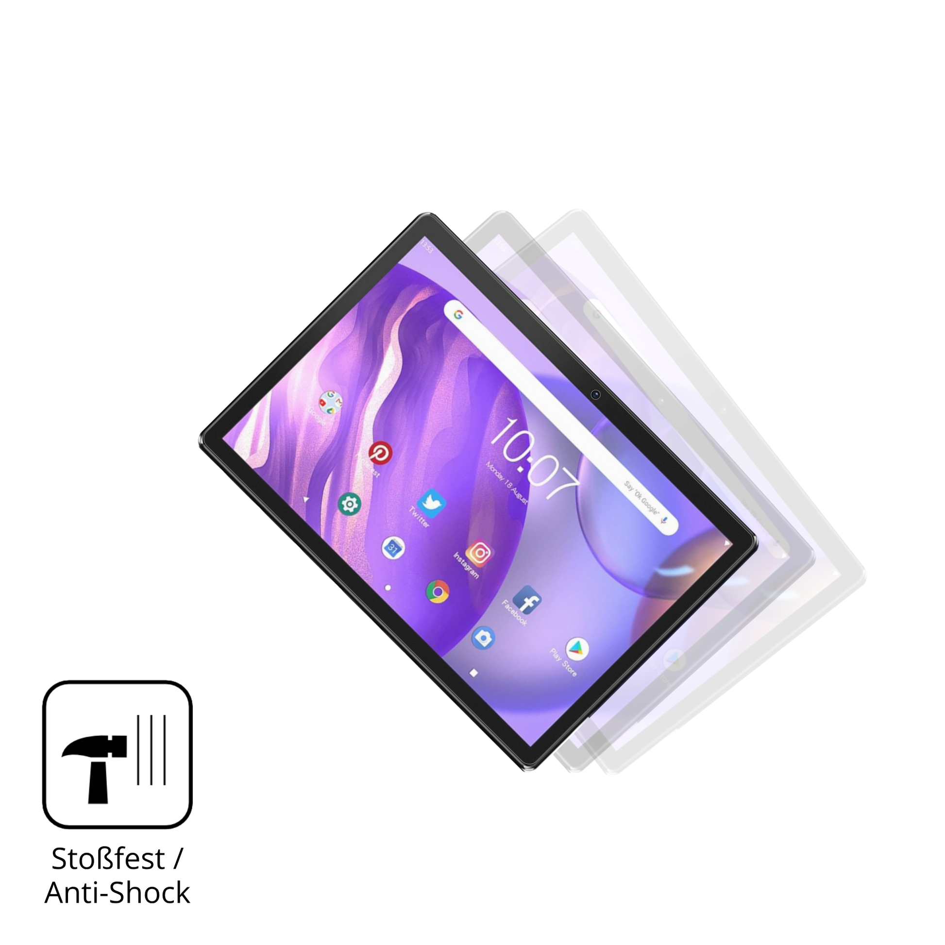 Schutz gegen Kratzer auf dem pritomm10 tab 10 plus Glas durch Schlüssel, Stöße gegen die Tischkante oder Stürze