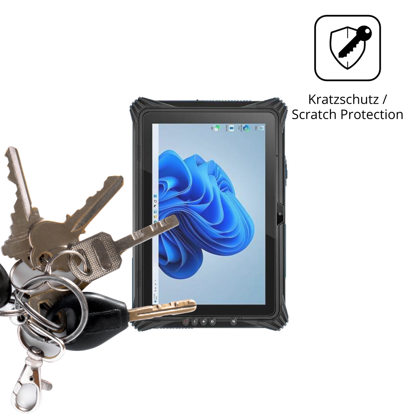 Schutz gegen Kratzer auf dem pulijazrugged tablet Glas durch Schlüssel oder Ähnliches