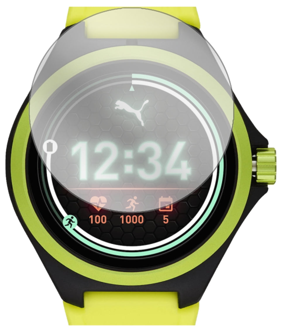 PumaGen 4 Heart Rate Smartwatch mit aufgebrachter dipos Displayschutzfolie, glasklare Darstellung ohne Einschränkungen