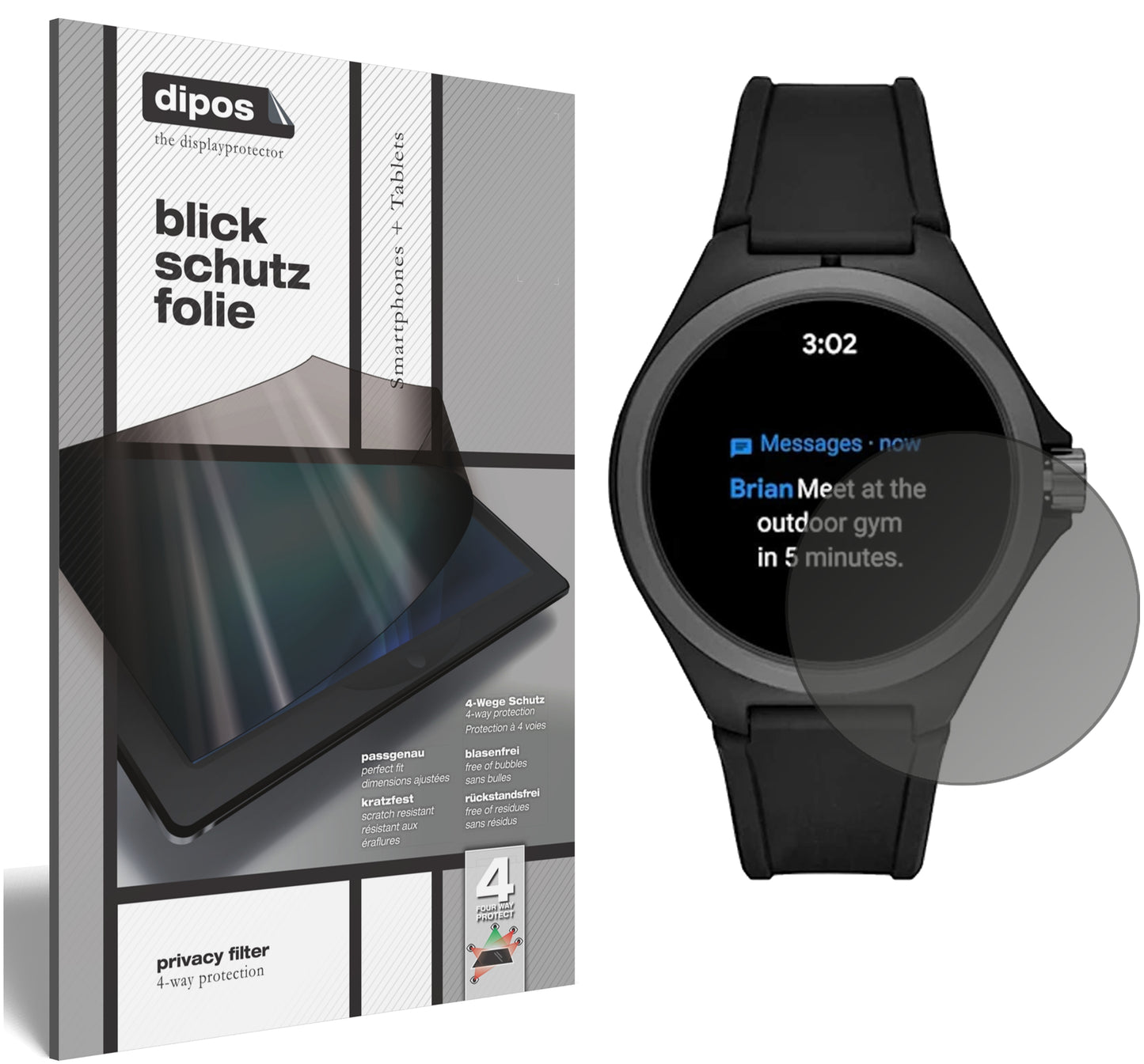 Blickschutzfolie von dipos passend für Puma PT9100 Smartwatch, präziser Zuschnitt und blasenfrei montiert