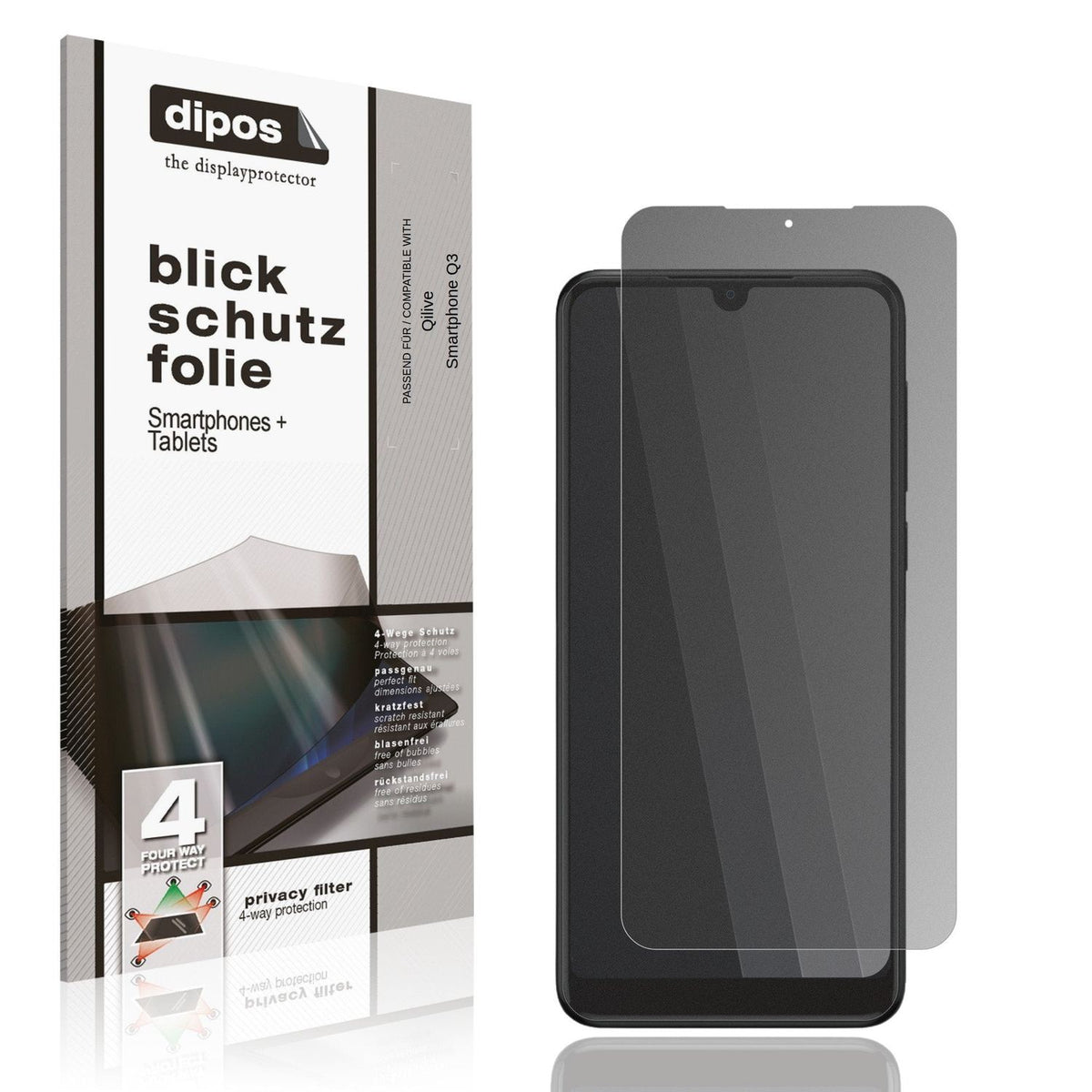 Screen Protector for Qilive Smartphone Q3 Privacy Filter 4-Way Protection dipos