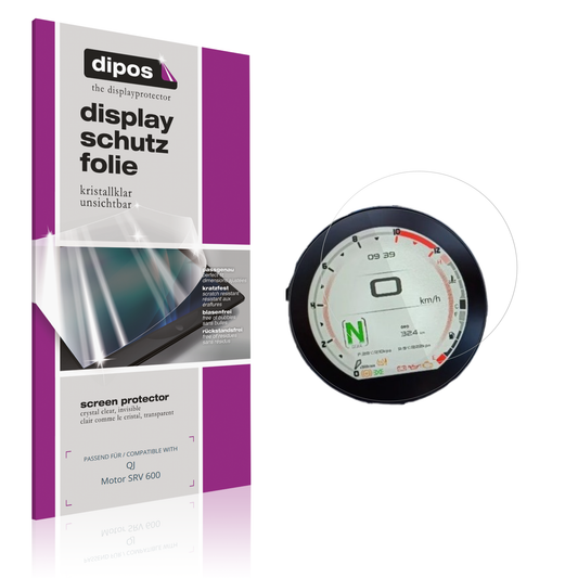 Klare Displayschutzfolie von dipos passend für QJ Motor SRV 600, präziser Zuschnitt und blasenfrei montiert