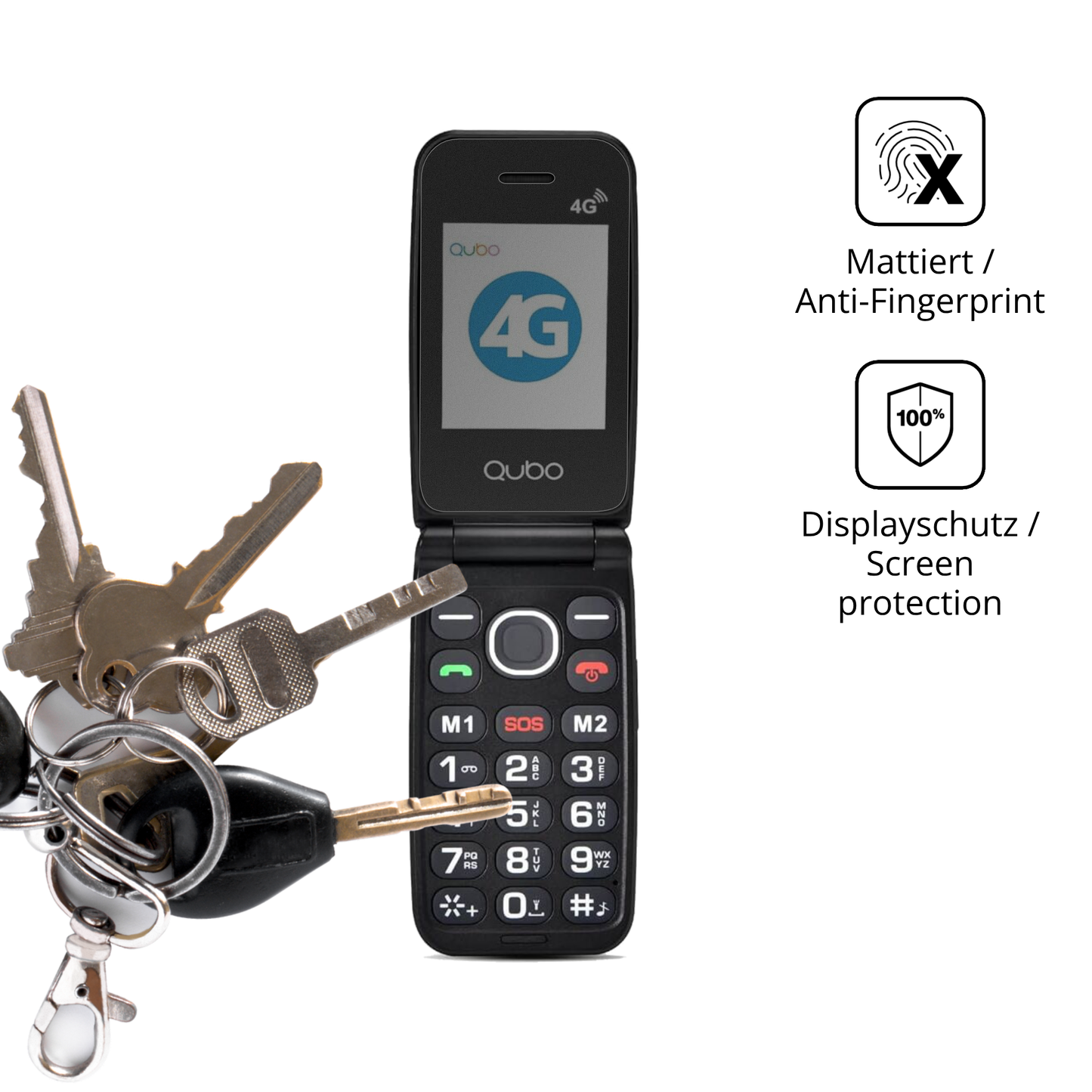 dipos Displayschutz für Qubo 4G Klapphandy, mattierte Oberfläche, Blickschutzfilter und perfekter Passform