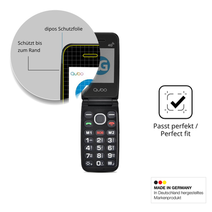 Schutz gegen Kratzer auf dem Qubo 4G Klapphandy Glas durch Schlüssel oder Ähnliches