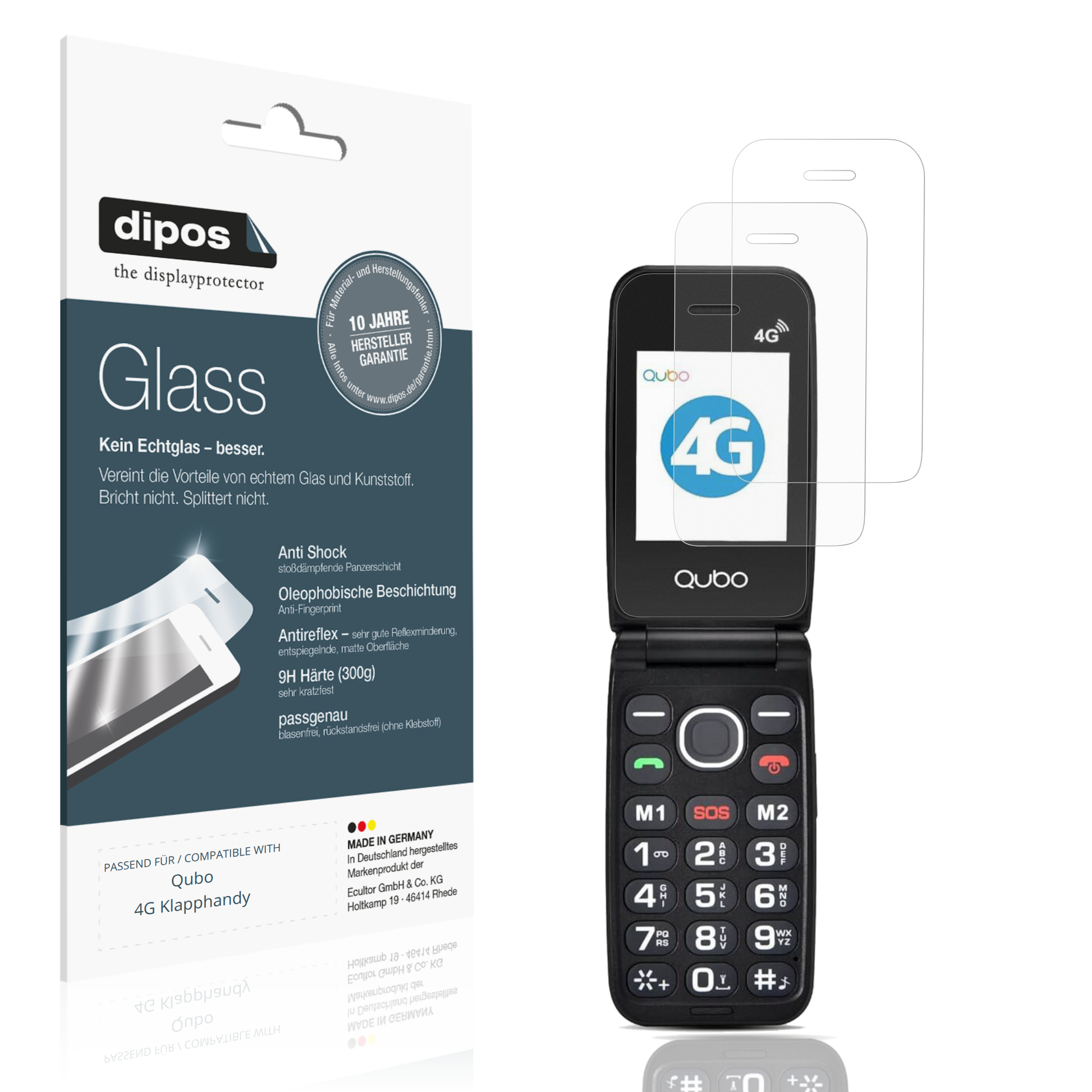 Matte Displayschutzfolie von dipos passend für Qubo 4G Klapphandy, 9H kratzfest und blasenfrei montiert