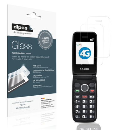 Klare Displayschutzfolie von dipos passend für Qubo 4G Klapphandy, 9H kratzfest und blasenfrei montiert