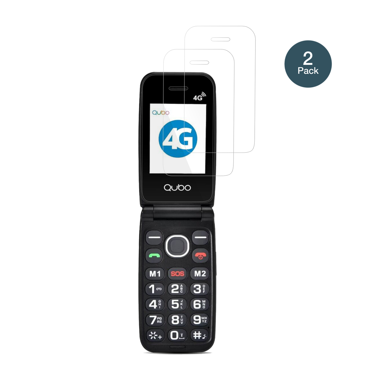 Qubo4G Klapphandy mit aufgebrachter dipos Flex Schutzfolie, glasklare Darstellung ohne Einschränkungen