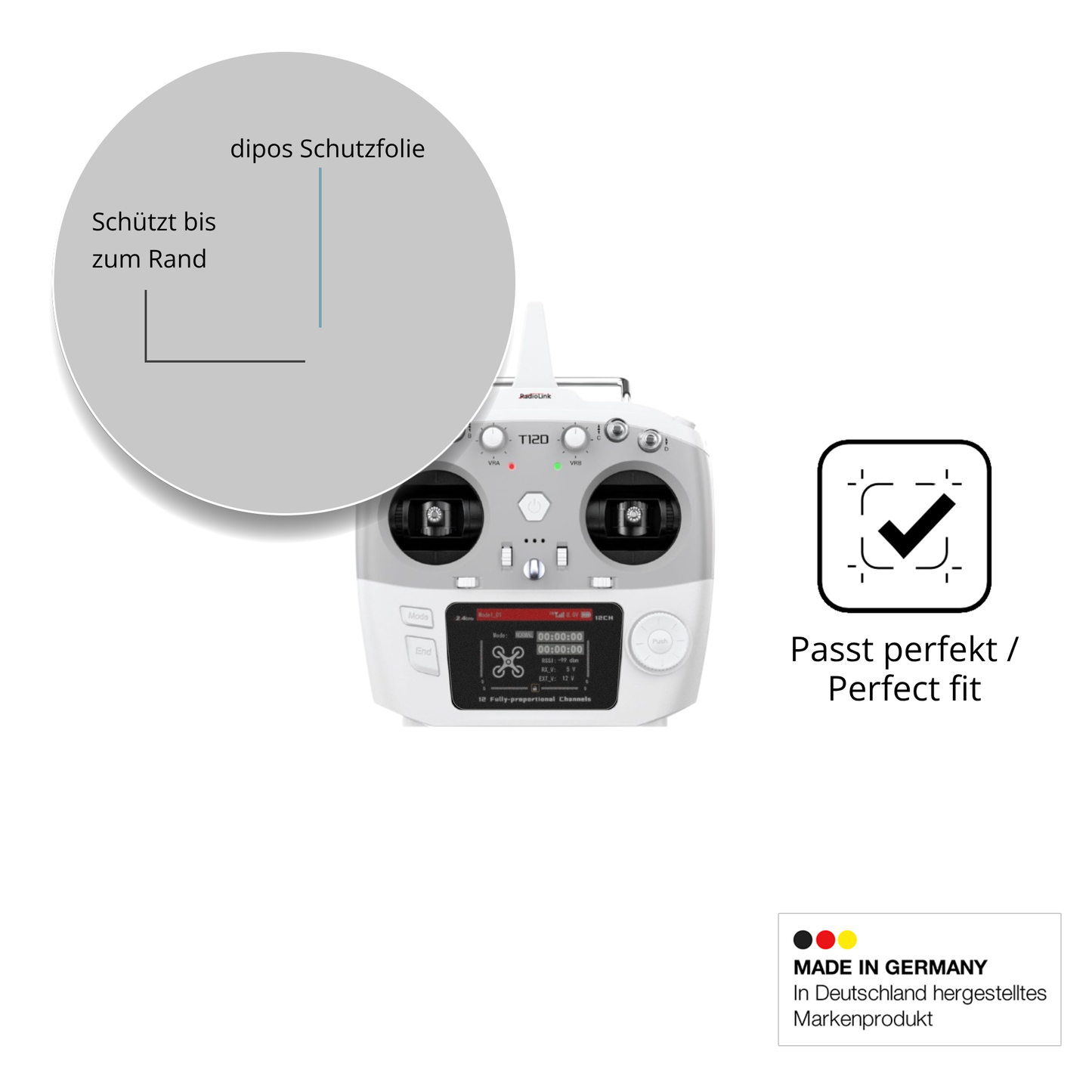 Schutz gegen Kratzer auf dem Radiolink T12D Glas durch Schlüssel oder Ähnliches