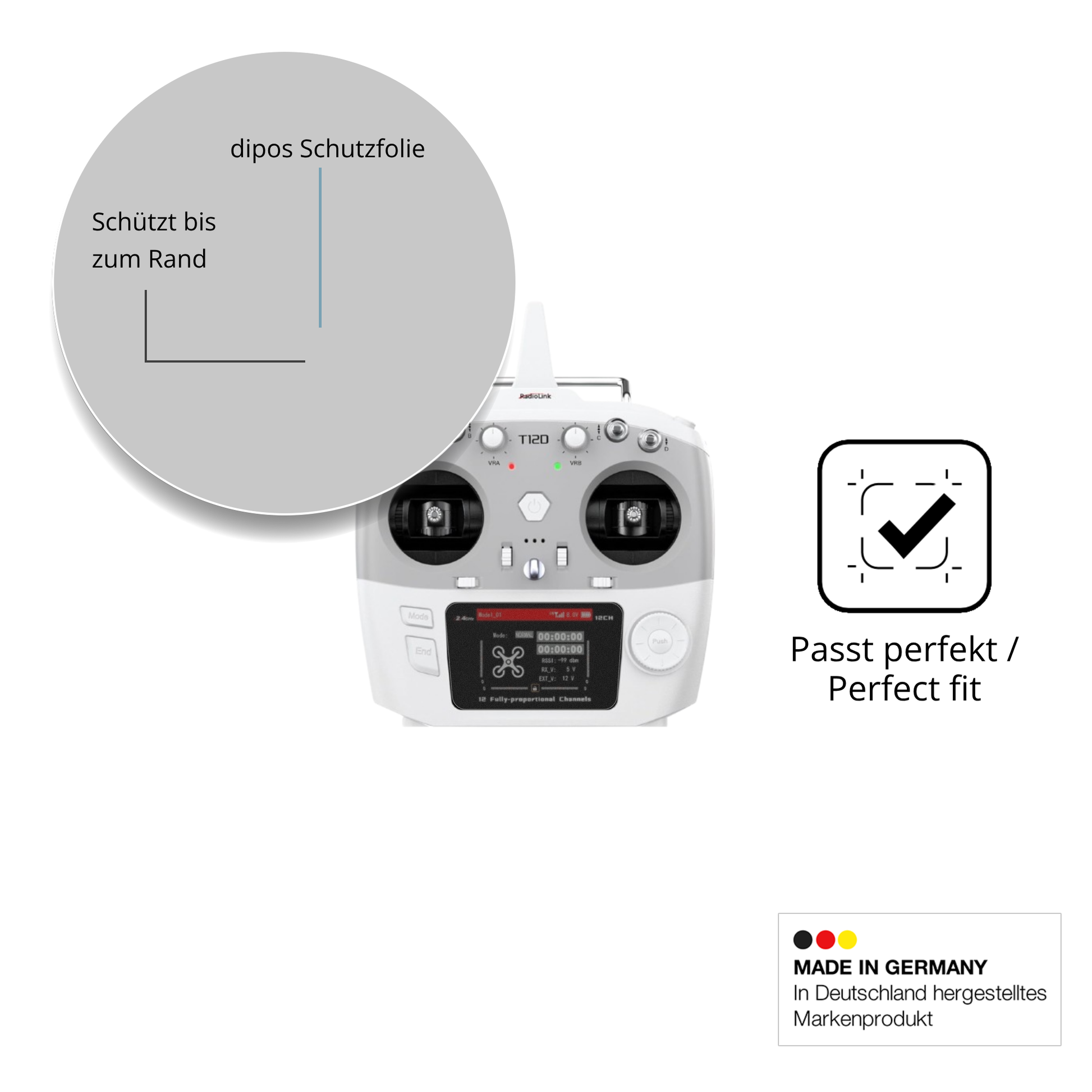 Schutz gegen Kratzer auf dem Radiolink T12D Glas durch Schlüssel oder Ähnliches