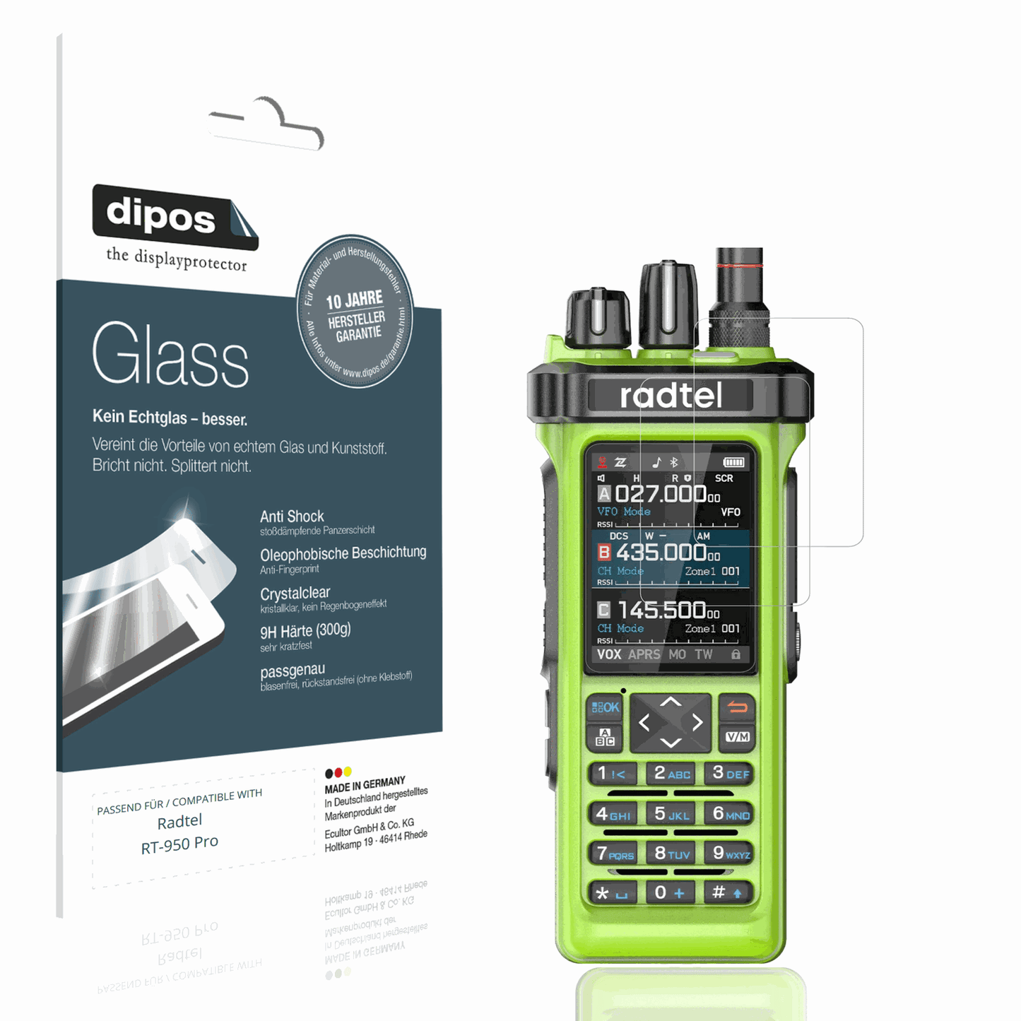 Klare Displayschutzfolie von dipos passend für radtelrt-950 pro, 9H kratzfest und blasenfrei montiert