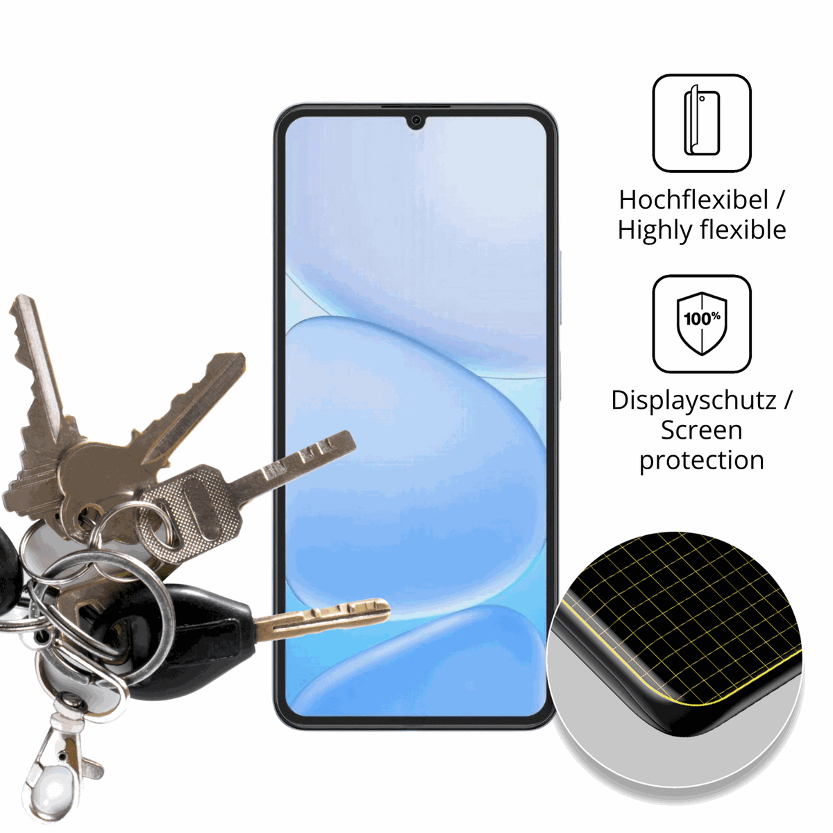 dipos Displayschutz für Realme Note 80, transparente Oberfläche, perfekte Passform auch für die Rundungen