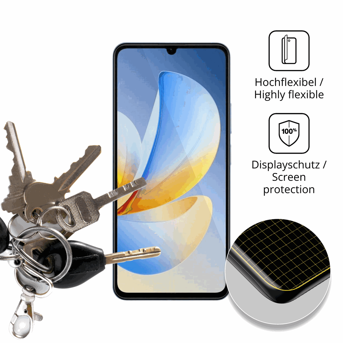 dipos Displayschutz für Realme P4 Lite, transparente Oberfläche, geringe Dicke und perfekte Passform