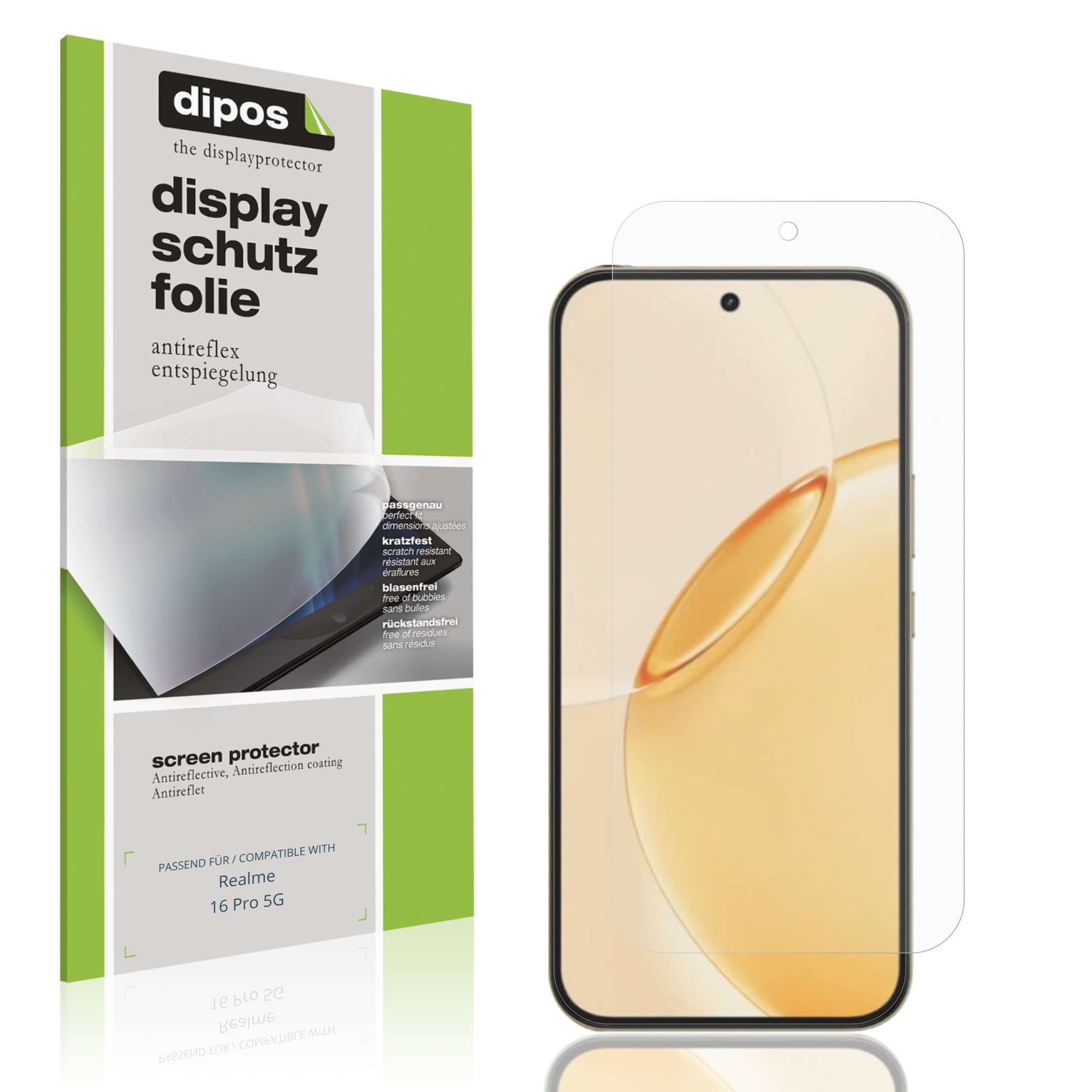 Matte Displayschutzfolie von dipos passend für Realme 16 Pro 5G, präziser Zuschnitt und blasenfrei montiert