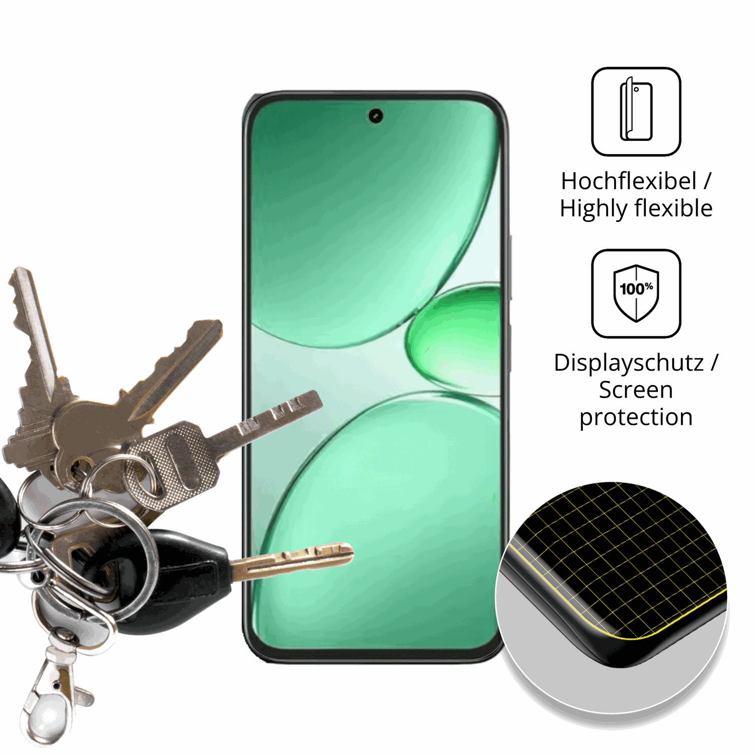 dipos Displayschutz für realmec85 5g, transparente Oberfläche, perfekte Passform auch für die Rundungen