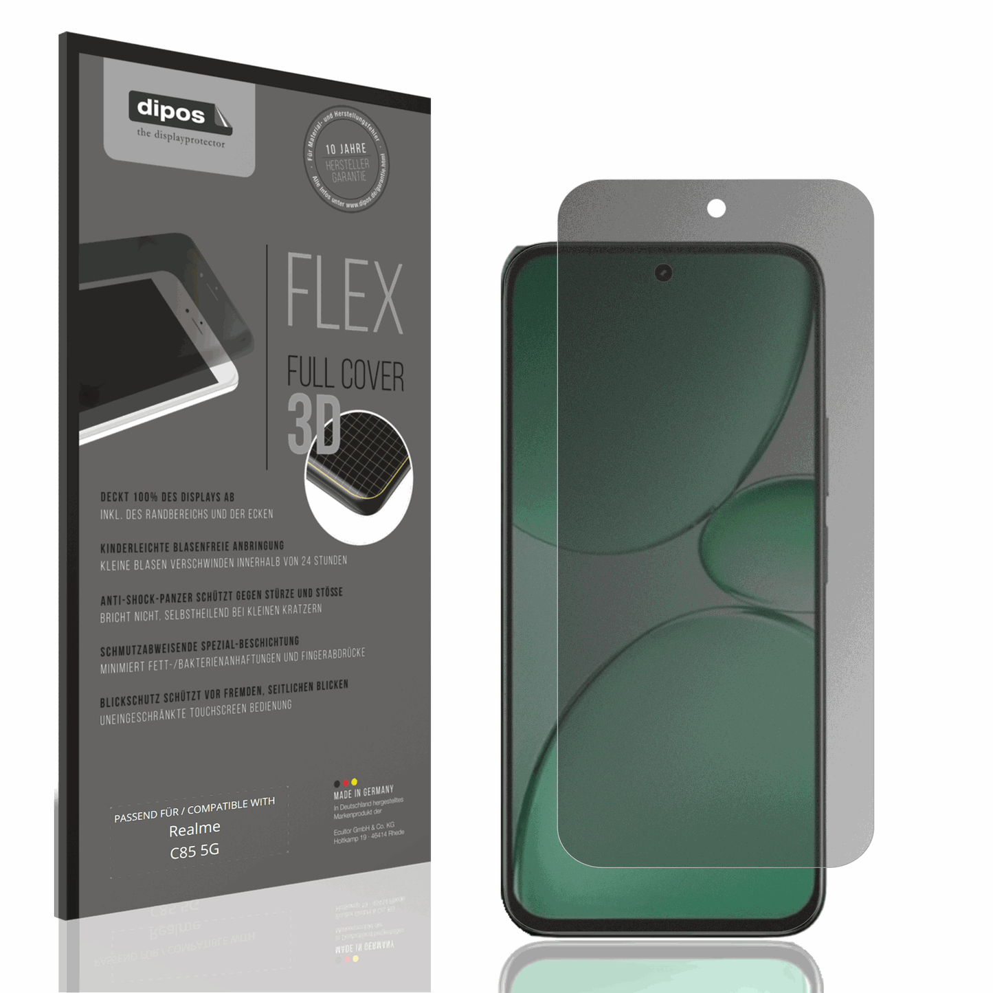 Blickschutzfolie von dipos passend für realmec85 5g, 100% Displayabdeckung und blasenfreie Montage