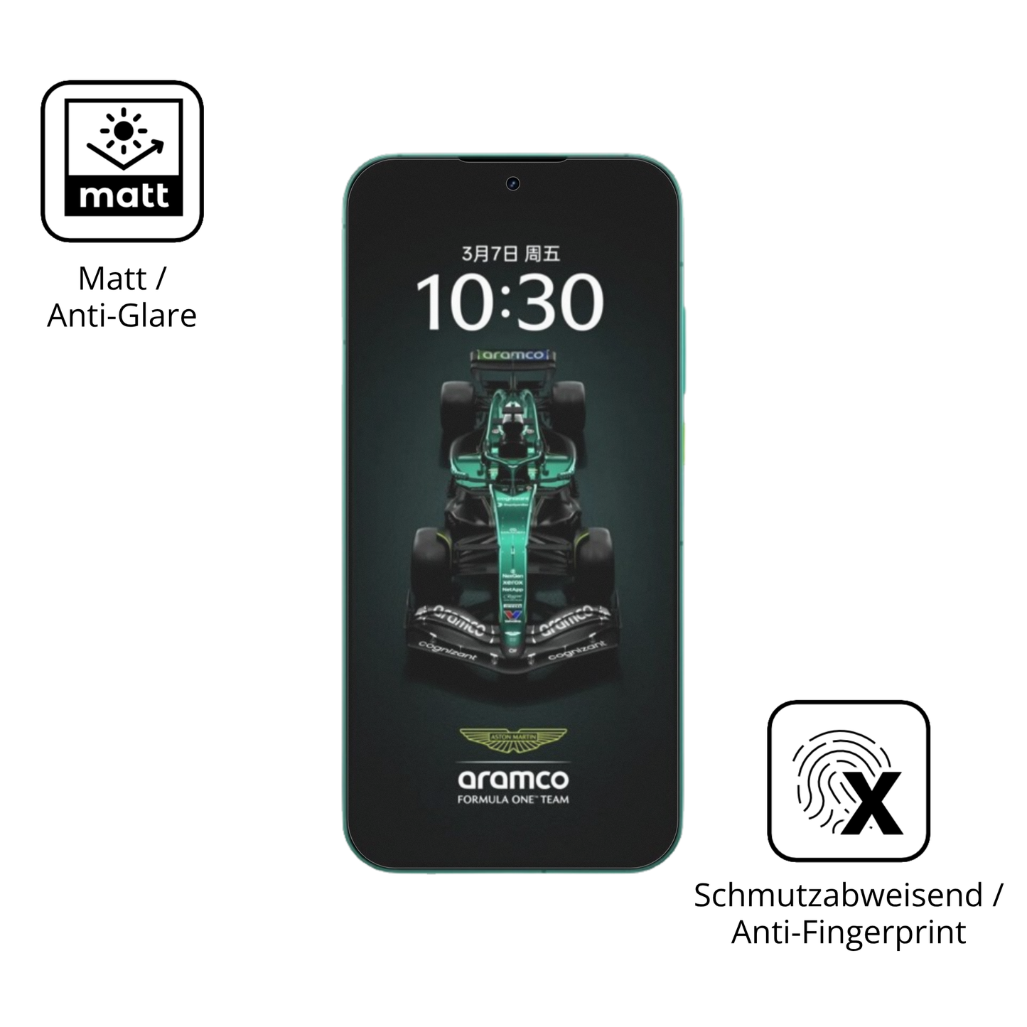 Dünne und entspiegelnde Folie passend zugeschnitten für realmegt8 pro aston martin