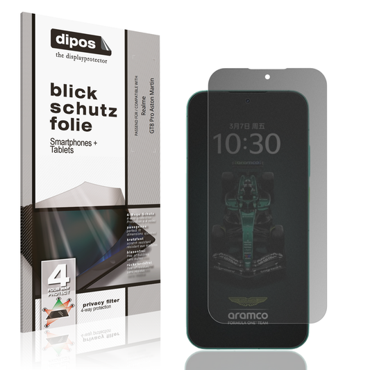 Blickschutzfolie von dipos passend für realmegt8 pro aston martin, präziser Zuschnitt und blasenfrei montiert