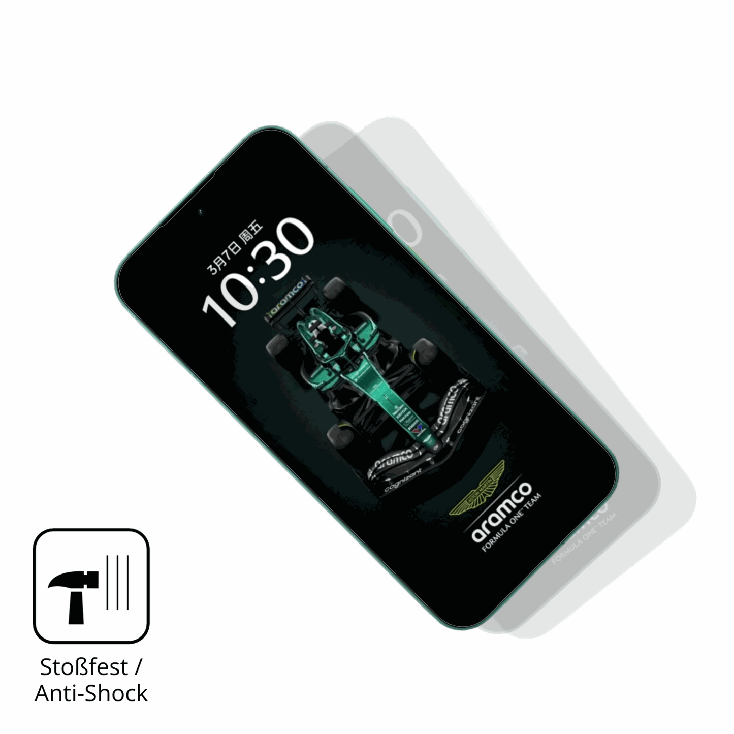 Schutz gegen Kratzer auf dem realmegt8 pro aston martin Glas durch Schlüssel, Stöße gegen die Tischkante oder Stürze