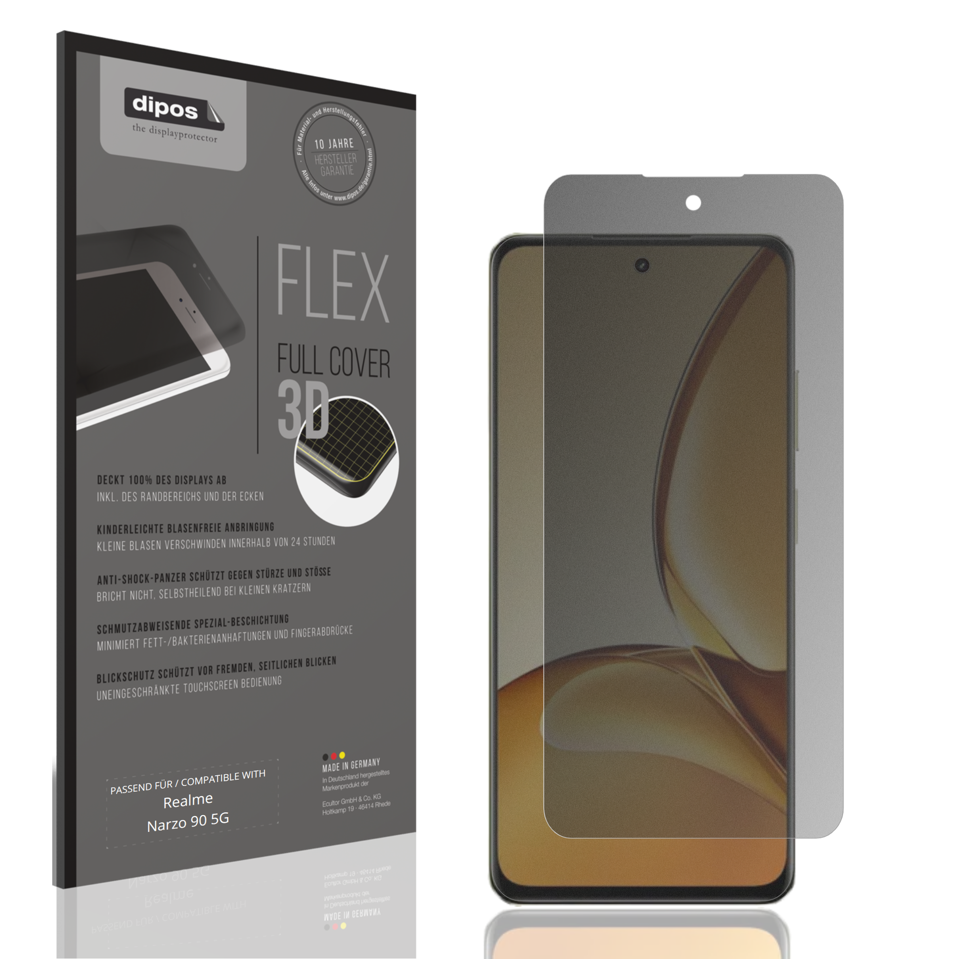 Blickschutzfolie von dipos passend für Realme Narzo 90 5G, 100% Displayabdeckung und blasenfreie Montage