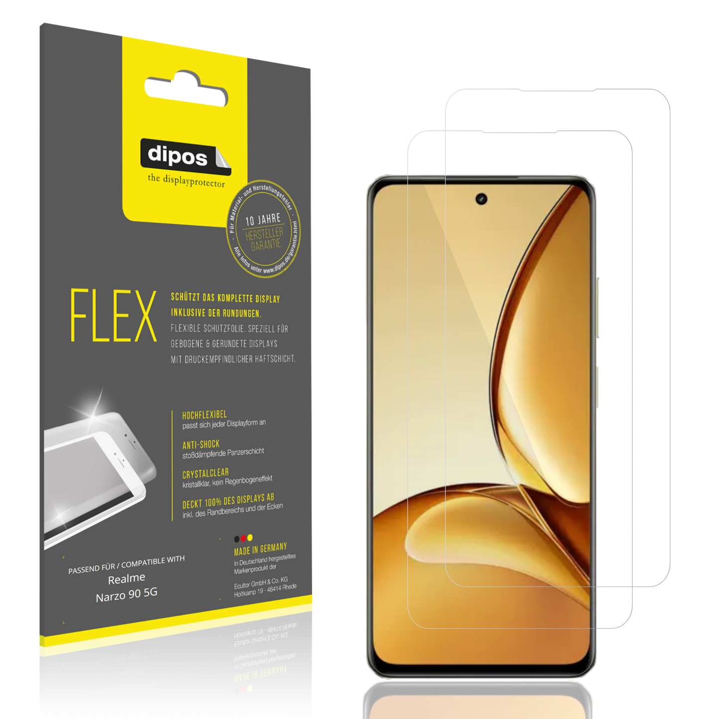 Klare Displayschutzfolie von dipos passend für Realme Narzo 90 5G, 100% Displayabdeckung und blasenfreie Montage