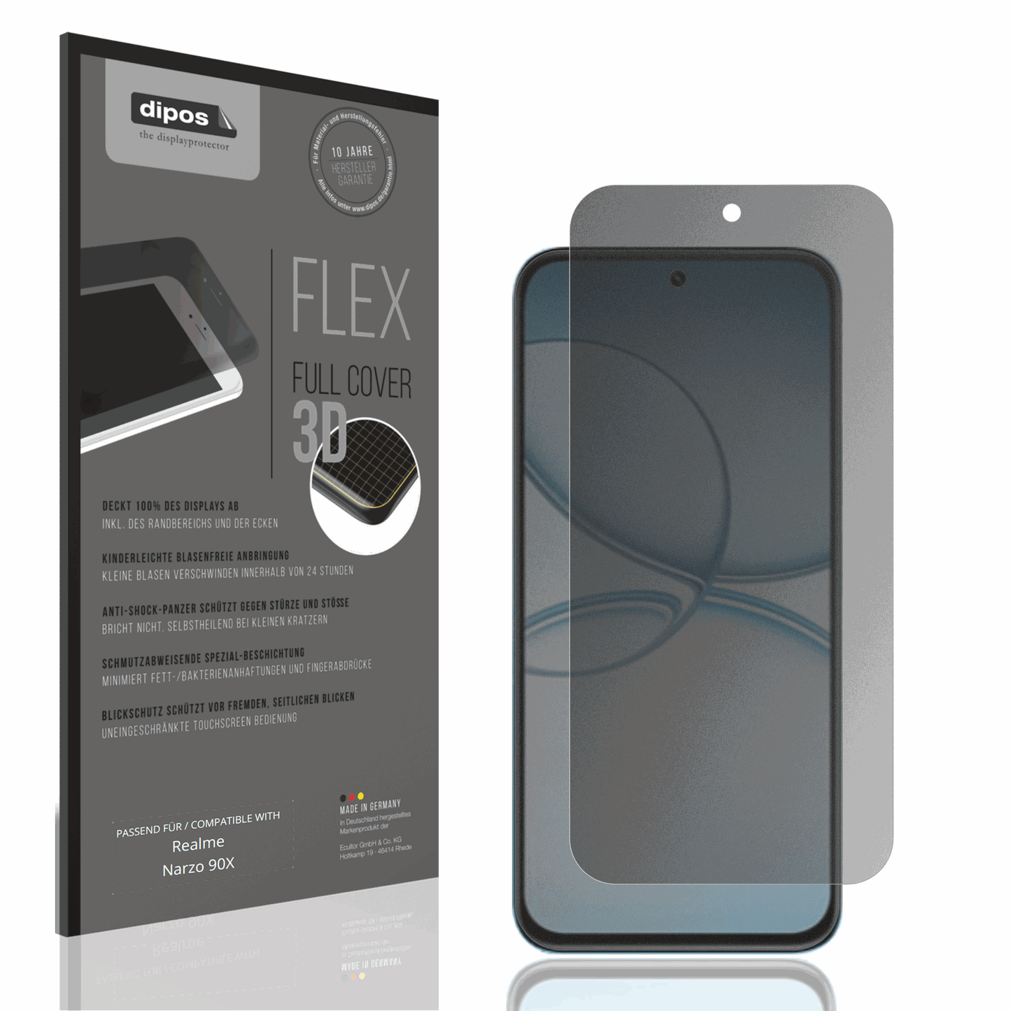 Blickschutzfolie von dipos passend für Realme Narzo 90X, 100% Displayabdeckung und blasenfreie Montage