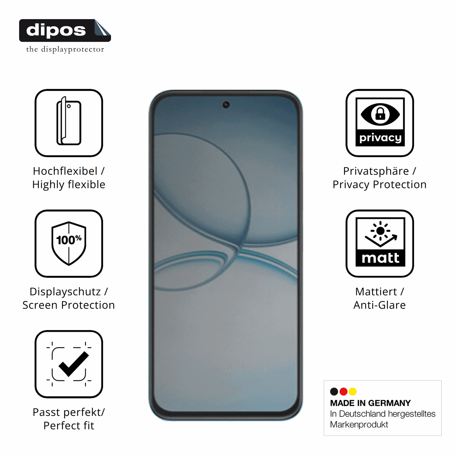 Flexible TPU-Folie passend zugeschnitten für Realme Narzo 90X, mit Privatsphäre-Schutz durch Sichtschutz-Folie