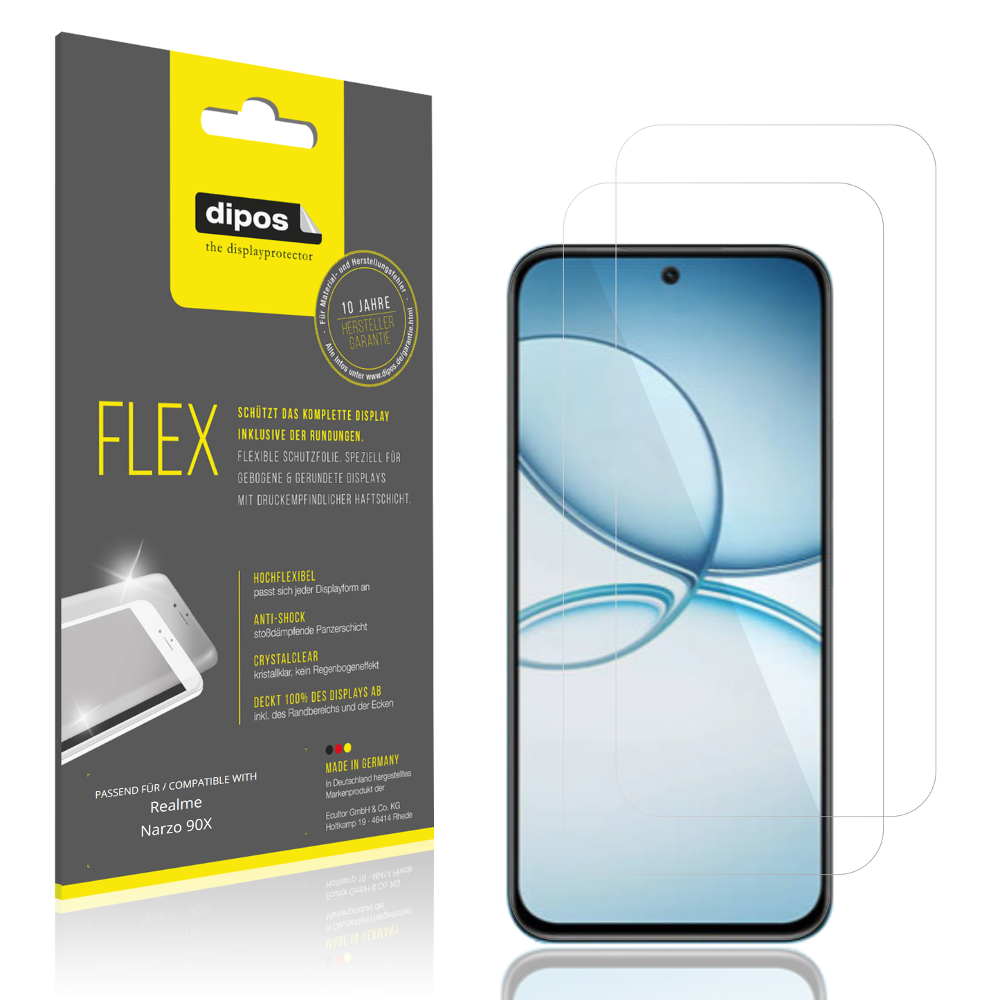 Klare Displayschutzfolie von dipos passend für Realme Narzo 90X, 100% Displayabdeckung und blasenfreie Montage
