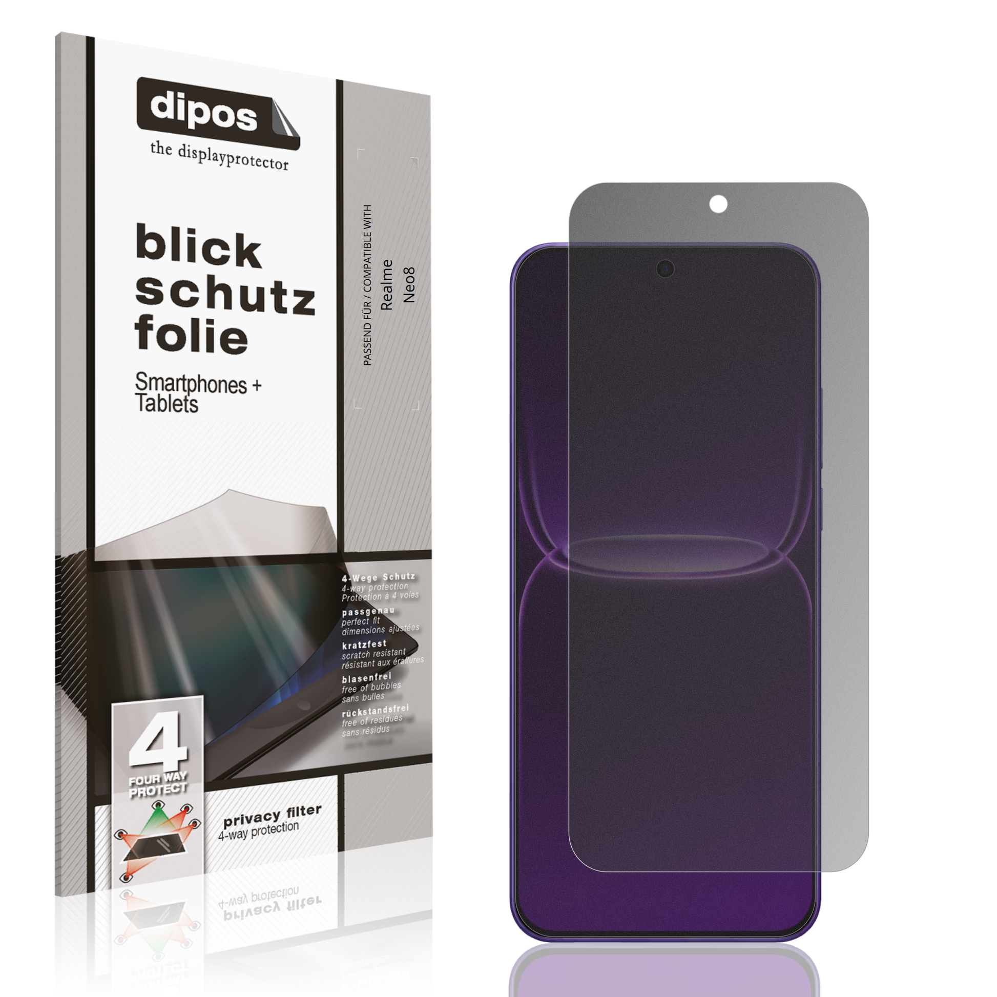 Blickschutzfolie von dipos passend für Realme Neo8, präziser Zuschnitt und blasenfrei montiert