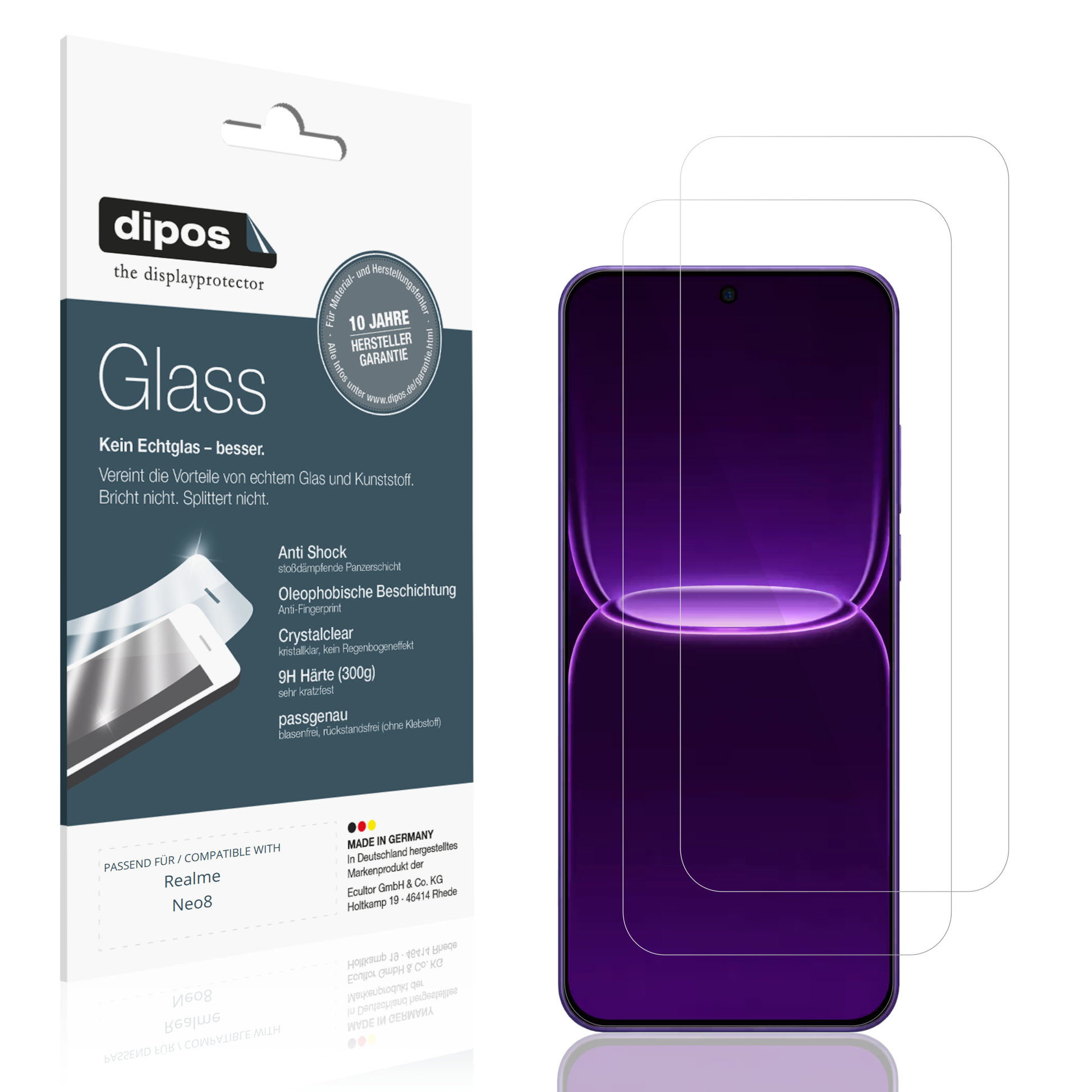 Klare Displayschutzfolie von dipos passend für Realme Neo8, 9H kratzfest und blasenfrei montiert