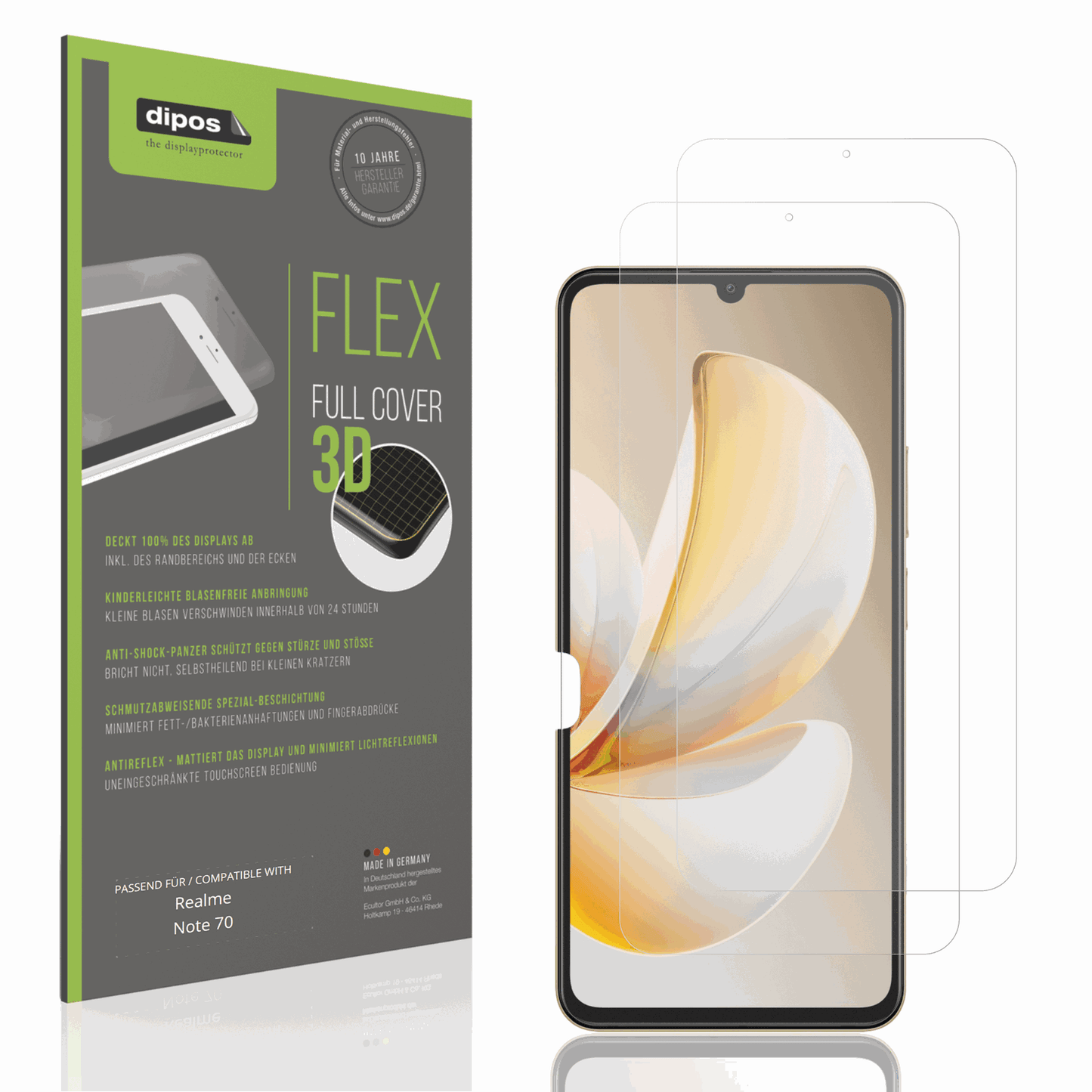 Matte Displayschutzfolie von dipos passend für Realme Note 70, 100% Displayabdeckung und blasenfreie Montage