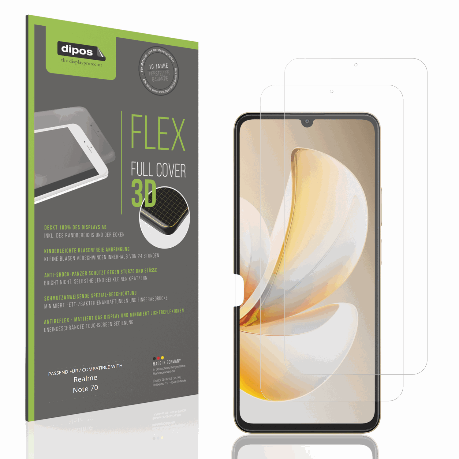 Matte Displayschutzfolie von dipos passend für Realme Note 70, 100% Displayabdeckung und blasenfreie Montage