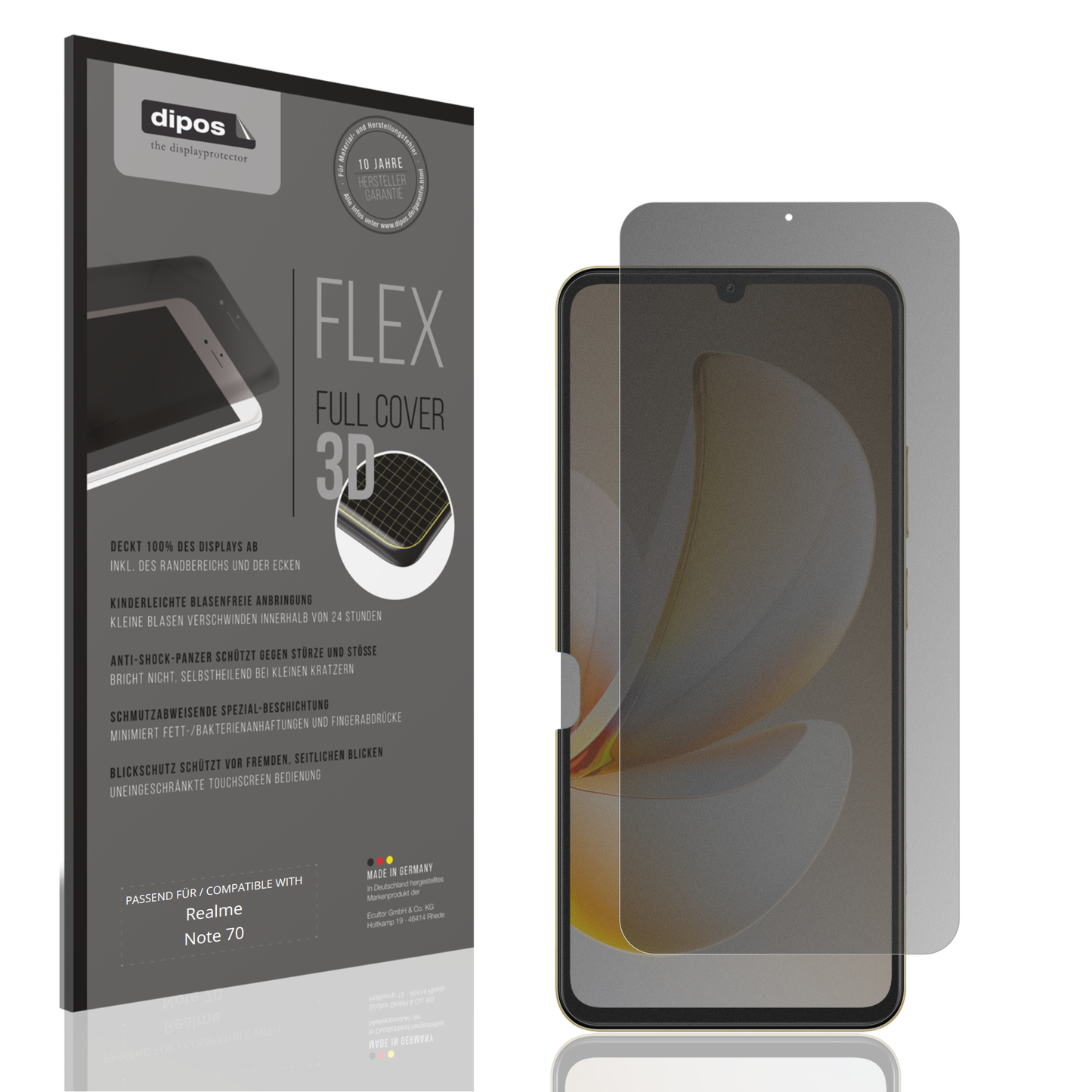 Blickschutzfolie von dipos passend für Realme Note 70, 100% Displayabdeckung und blasenfreie Montage