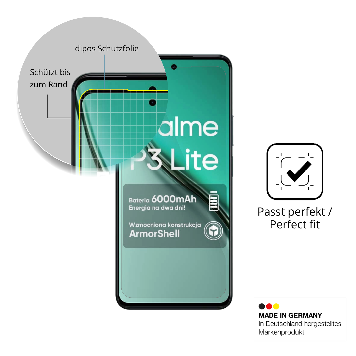 2x 3D Full Cover Schutzfolie für Realme P3 Lite 4G