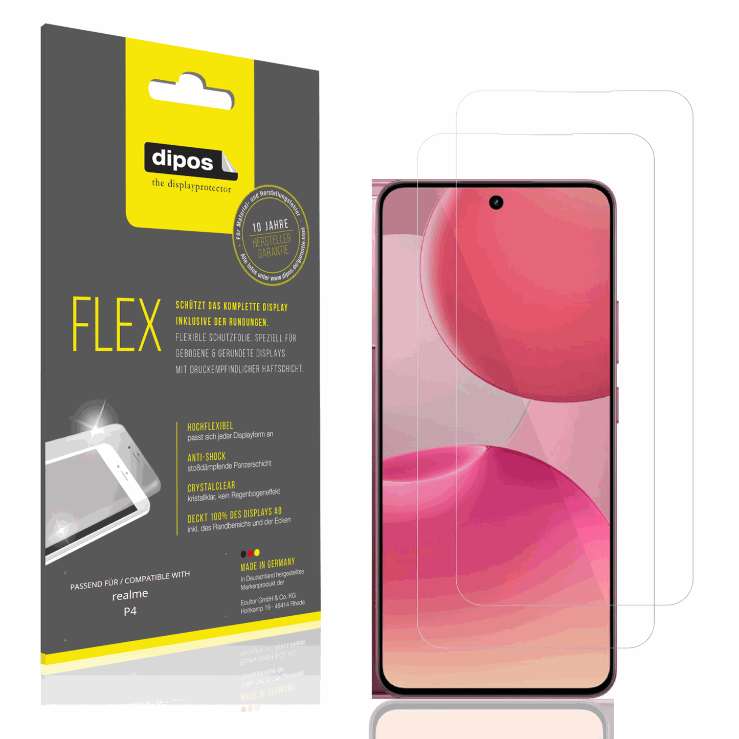 Klare Displayschutzfolie von dipos passend für realme P4, 100% Displayabdeckung und blasenfreie Montage
