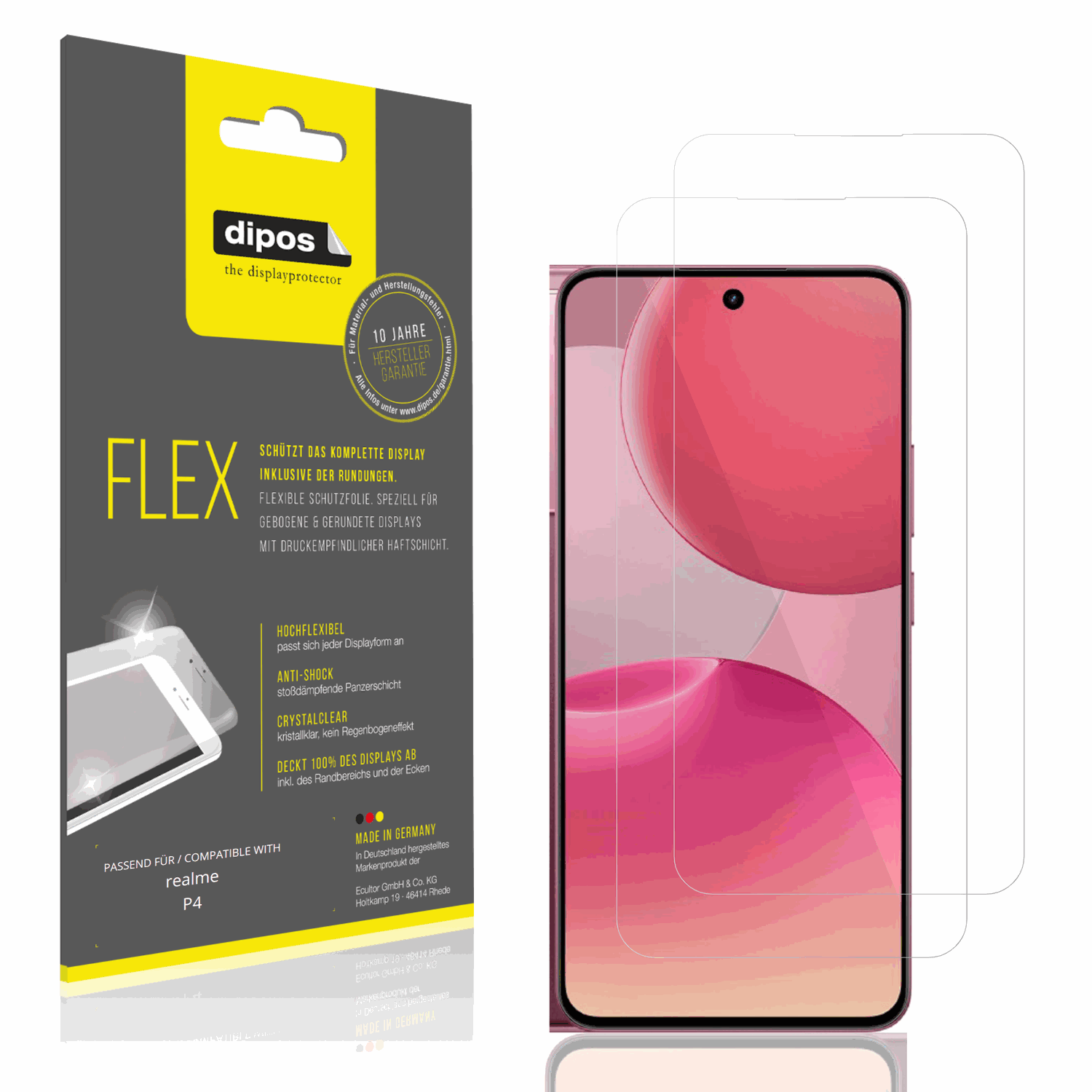 Klare Displayschutzfolie von dipos passend für realme P4, 100% Displayabdeckung und blasenfreie Montage