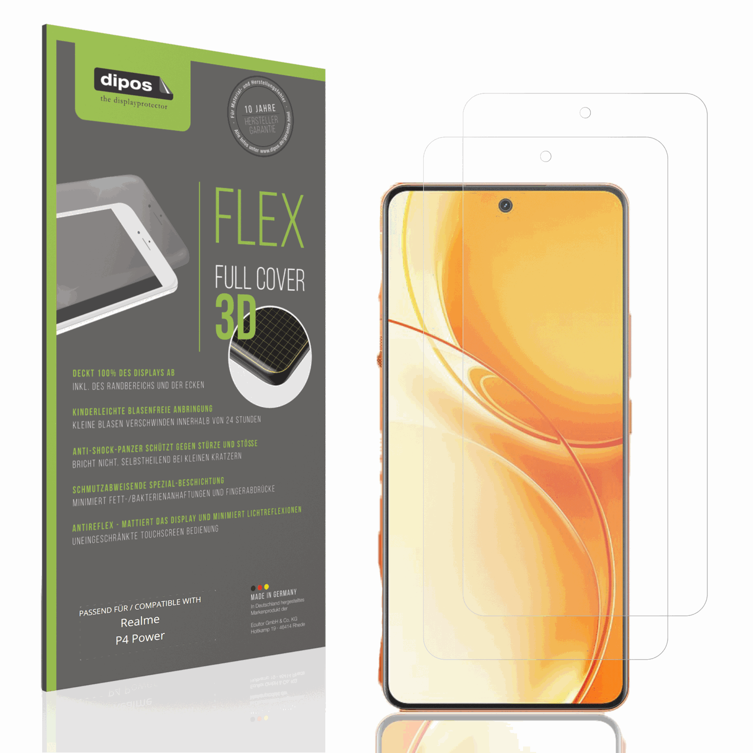 Matte Displayschutzfolie von dipos passend für Realme P4 Power, 100% Displayabdeckung und blasenfreie Montage