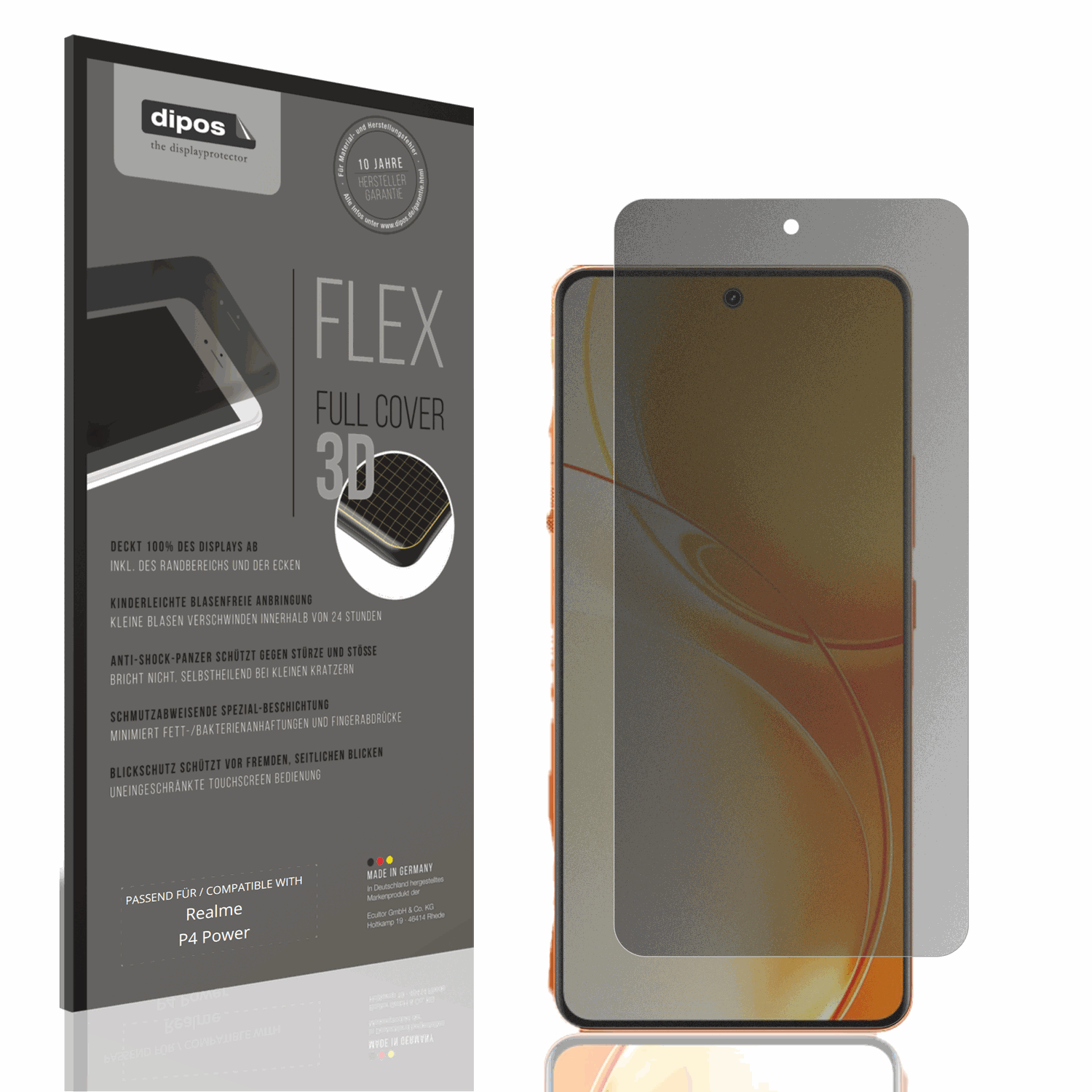 Blickschutzfolie von dipos passend für Realme P4 Power, 100% Displayabdeckung und blasenfreie Montage