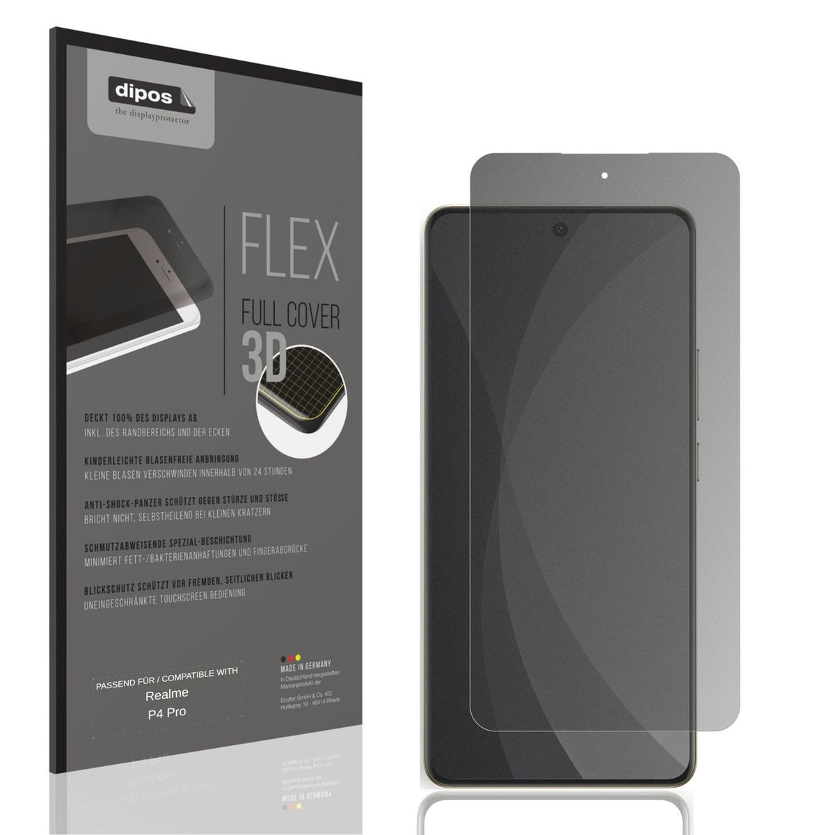 Blickschutzfolie von dipos passend für Realme P4 Pro, 100% Displayabdeckung und blasenfreie Montage