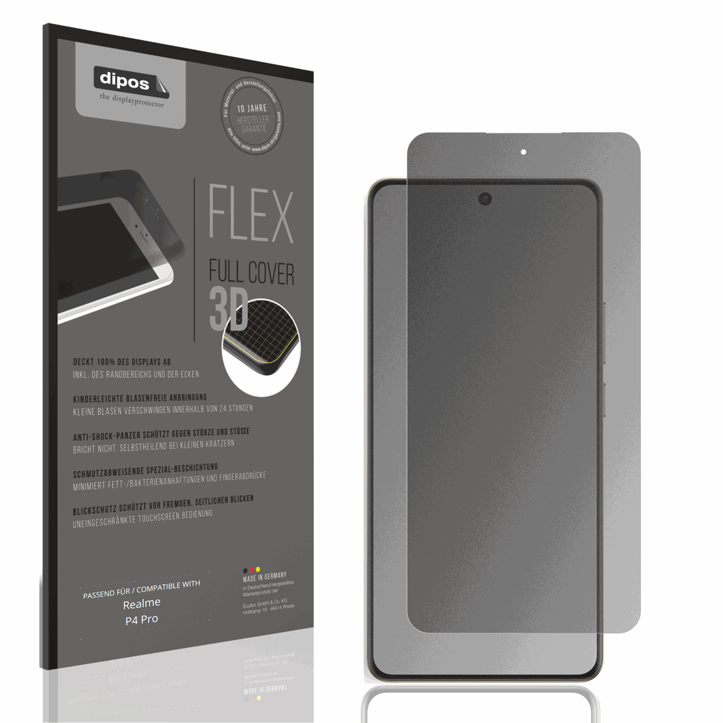 Blickschutzfolie von dipos passend für Realme P4 Pro, 100% Displayabdeckung und blasenfreie Montage